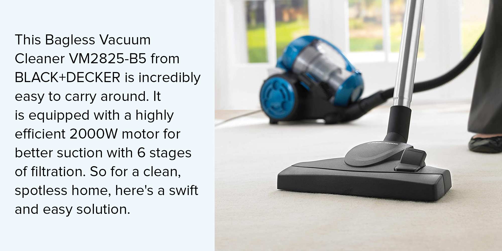 Bagless Cyclonic Vacuum Cleaner with 6 Stage Filteration and HEPA Filter 1.8 L 2000 W VM2825-B5 Blue