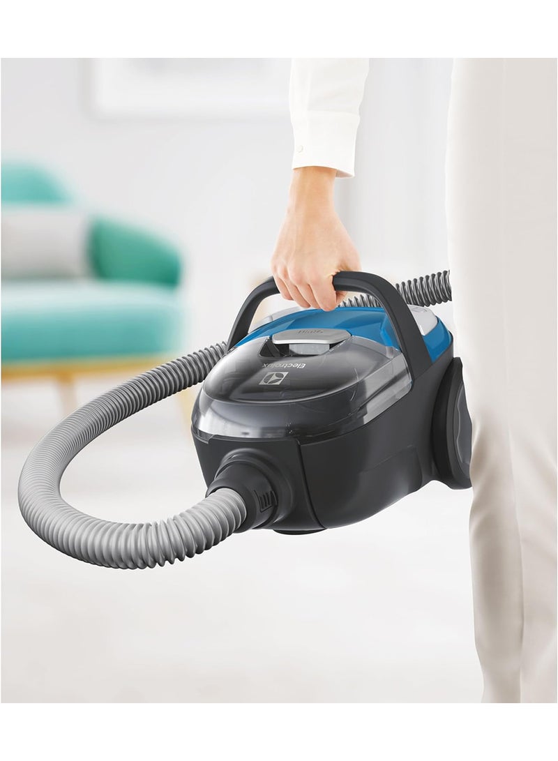 Compact Go Bagged Canister Vacuum Cleaner, Soft Wheels, 2 Dust Bags With Full Indicatorcord Length 4.5M, Combi Brush-Crevice And Upholstery Nozzle, 1 Year Warranty 1400 W Z1220 Clear Blue