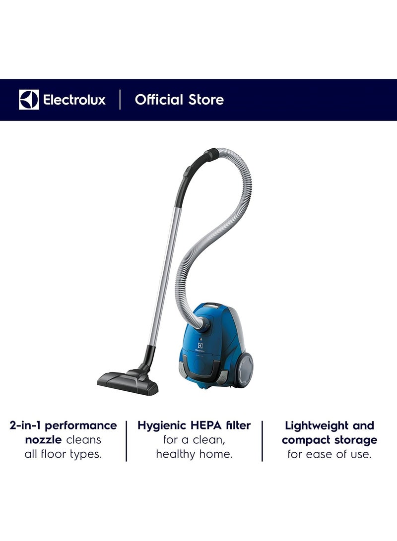 Compact Go Bagged Canister Vacuum Cleaner, Soft Wheels, 2 Dust Bags With Full Indicatorcord Length 4.5M, Combi Brush-Crevice And Upholstery Nozzle, 1 Year Warranty 1400 W Z1220 Clear Blue