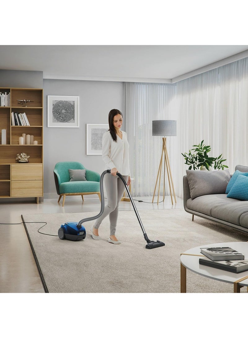 Compact Go Bagged Canister Vacuum Cleaner, Soft Wheels, 2 Dust Bags With Full Indicatorcord Length 4.5M, Combi Brush-Crevice And Upholstery Nozzle, 1 Year Warranty 1400 W Z1220 Clear Blue