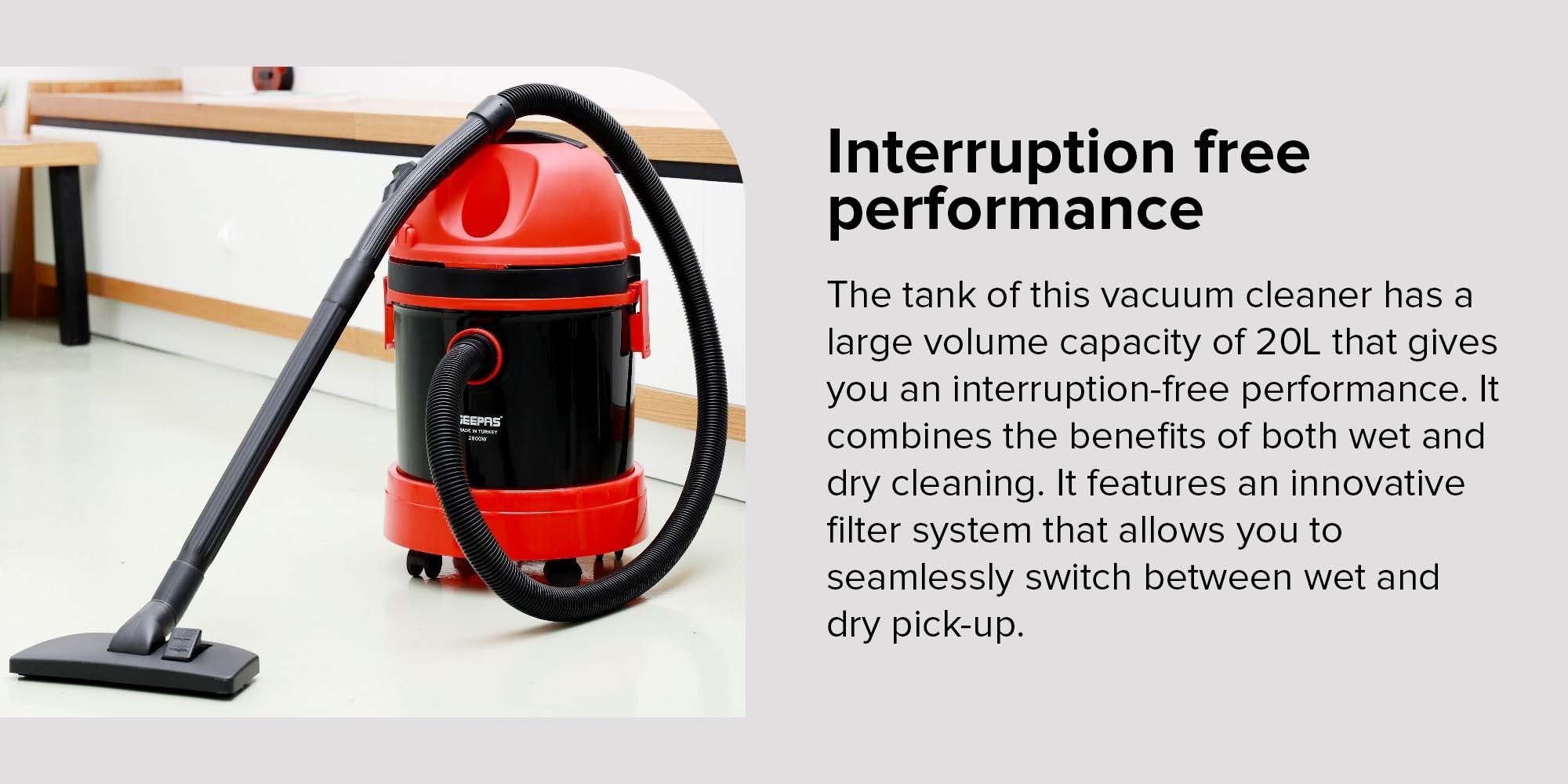 Wet and Dry Vacuum Cleaner 2800 W |18 L Tank Capacity, Powerful Copper Motor High Suction Power and Ergonomic Body, Blow Function | Includes Hose, Small Floor Brush, Service Tool and Extension Tube| Dust Full Indicator 360-Degree Turning and Special Wheels| 2 Years Warranty 18 L 2800 W GVC19026N Grey/Black