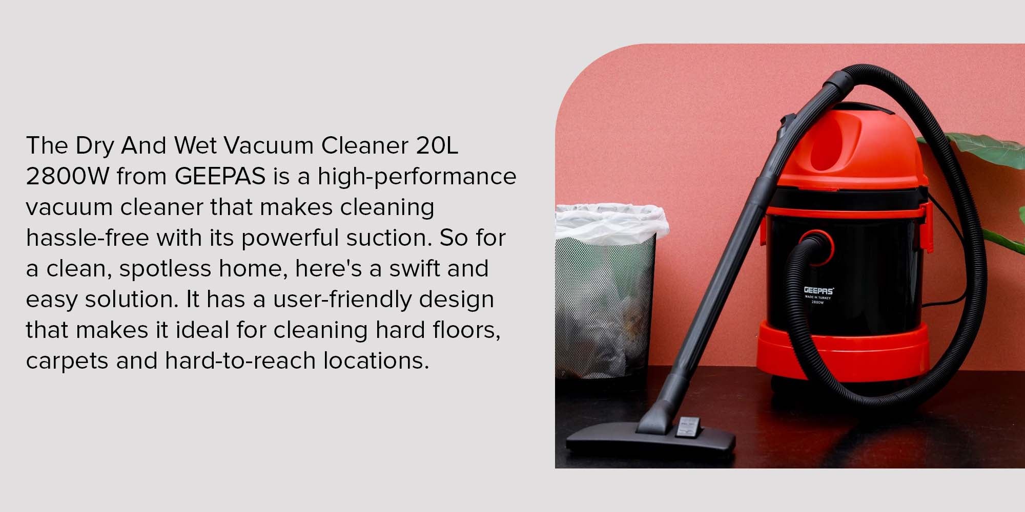 Wet and Dry Vacuum Cleaner 2800 W |18 L Tank Capacity, Powerful Copper Motor High Suction Power and Ergonomic Body, Blow Function | Includes Hose, Small Floor Brush, Service Tool and Extension Tube| Dust Full Indicator 360-Degree Turning and Special Wheels| 2 Years Warranty 18 L 2800 W GVC19026N Grey/Black