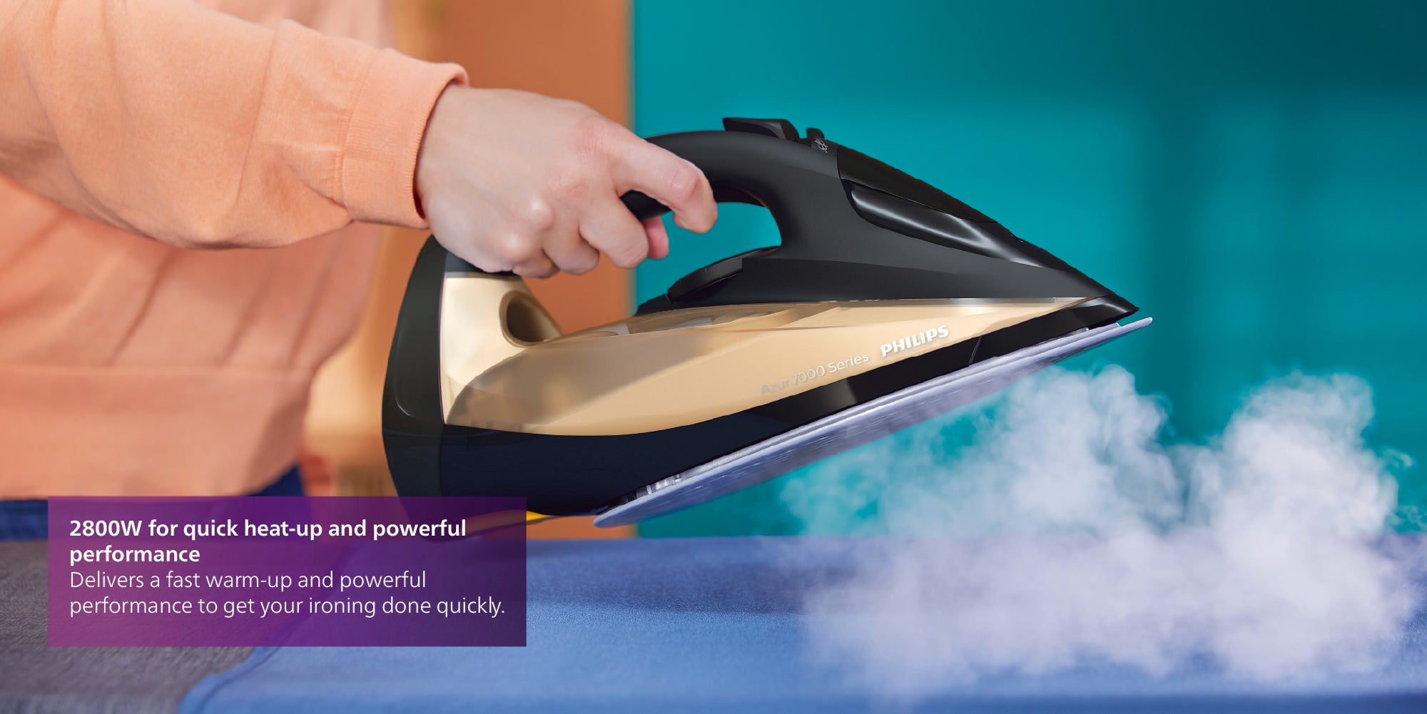 Steam Iron 7000 Series - 50g/min Continuous Steam, 250g Steam Boost, SteamGlide Elite Soleplate, Auto-Off, Vertical Steam, 300 ml 3000 W DST7040/86 Black/Gold