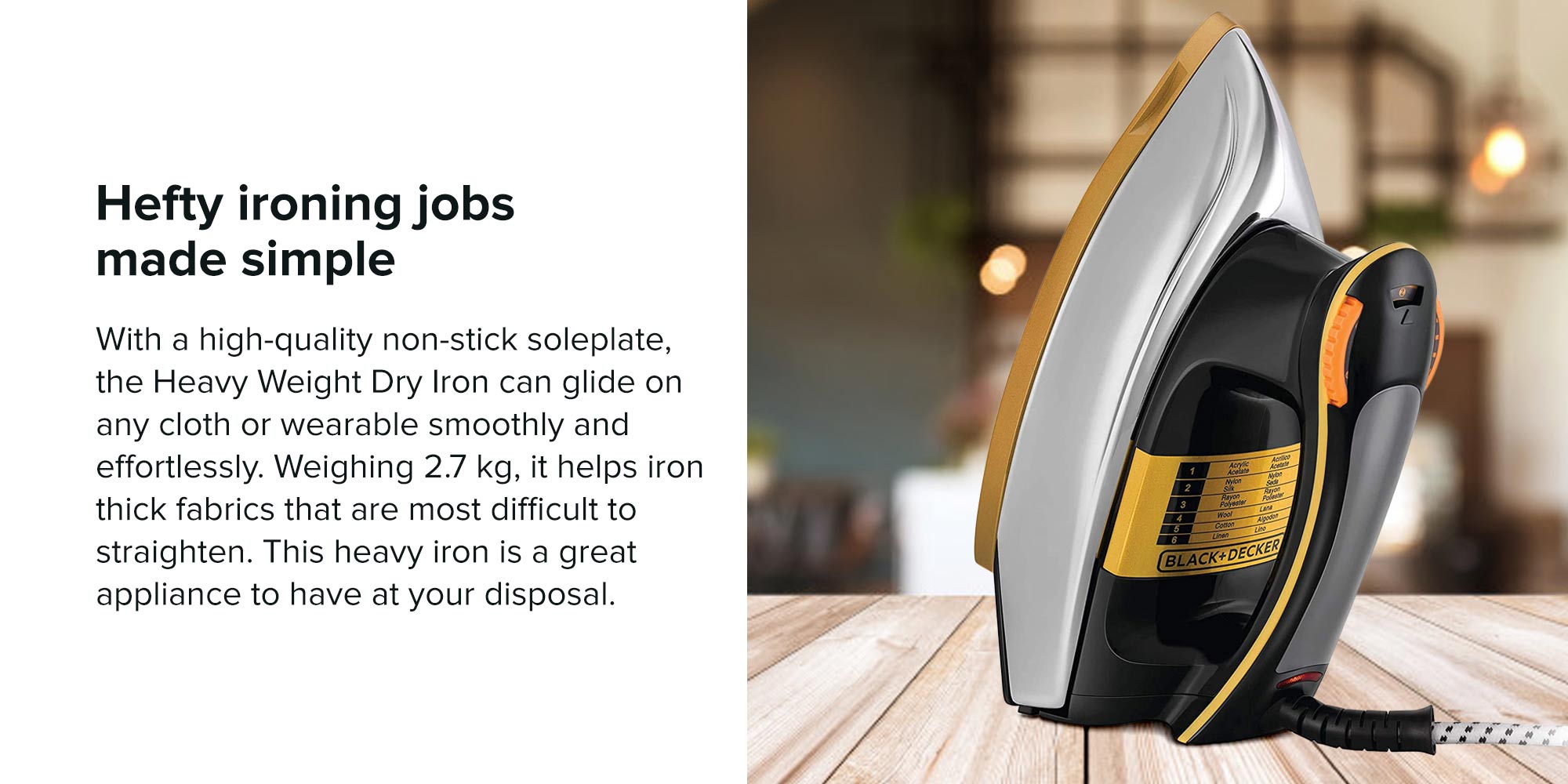 Hand Held Dry Iron Heavy Weight 1200 W F550-B5 Black/Gold/White