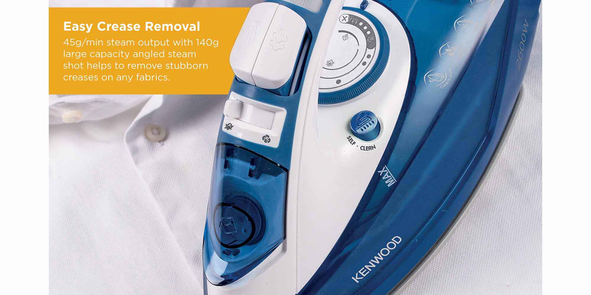 Steam Iron, Ceramic Plate, Auto Shut Off, 140G Steam Shot, Anti Drip, Spray Function, 350 ml 2600 W STP75.000WB Blue