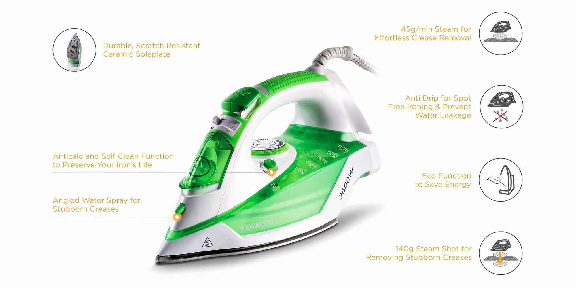 Ceramic Steam Iron 350 ml 2600 W STP70.000WG Green
