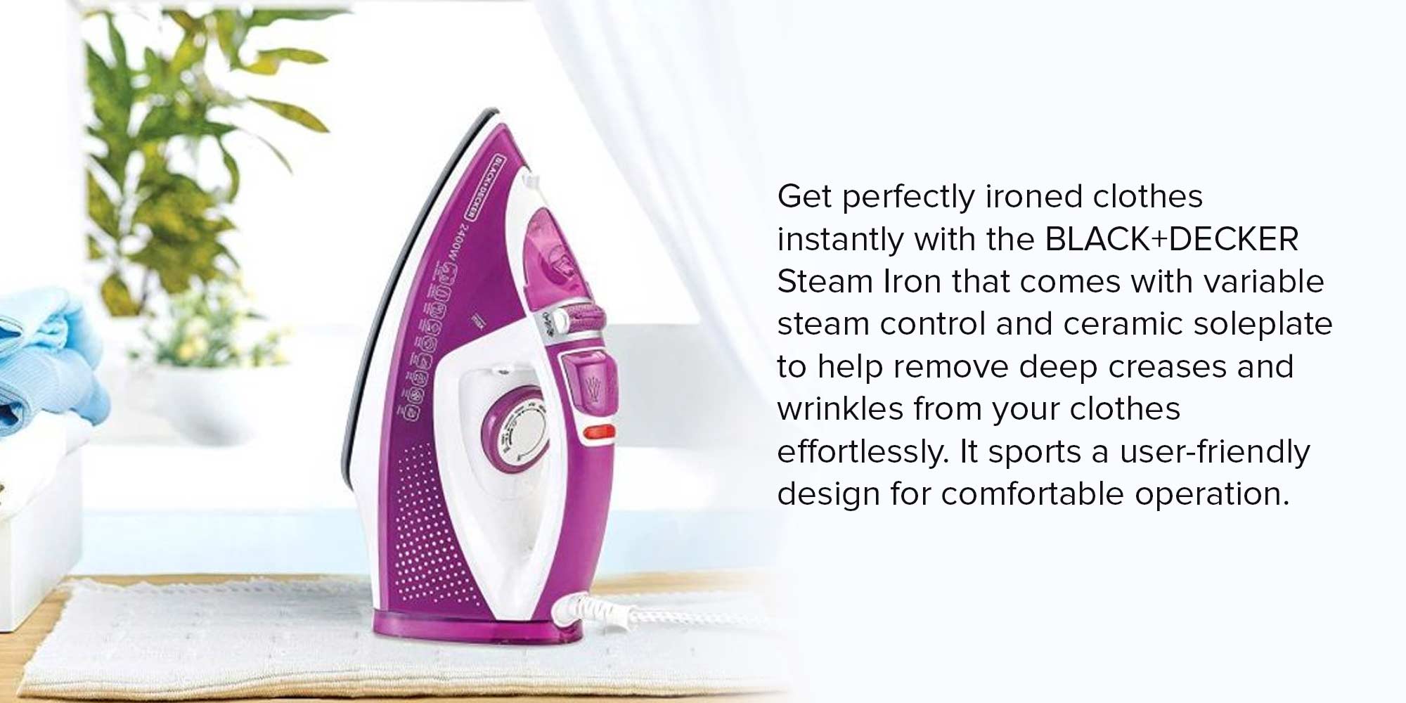 Steam Iron, Ceramic Soleplate, 2-Way Auto Shutoff, Variable Steam Control, Vertical Steam, Anti-Calc System, Self-Clean Function, 60g/min Boost, 320 ml 2400 W X2450-B5 Purple/White