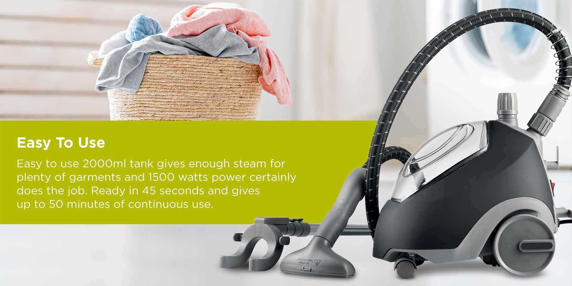 Garment Steamer With 2L Water Tank Capacity, Rotary Wheels, Folding Rack, Trouser Press, Glove 2 L 1500 W GSP65 Black