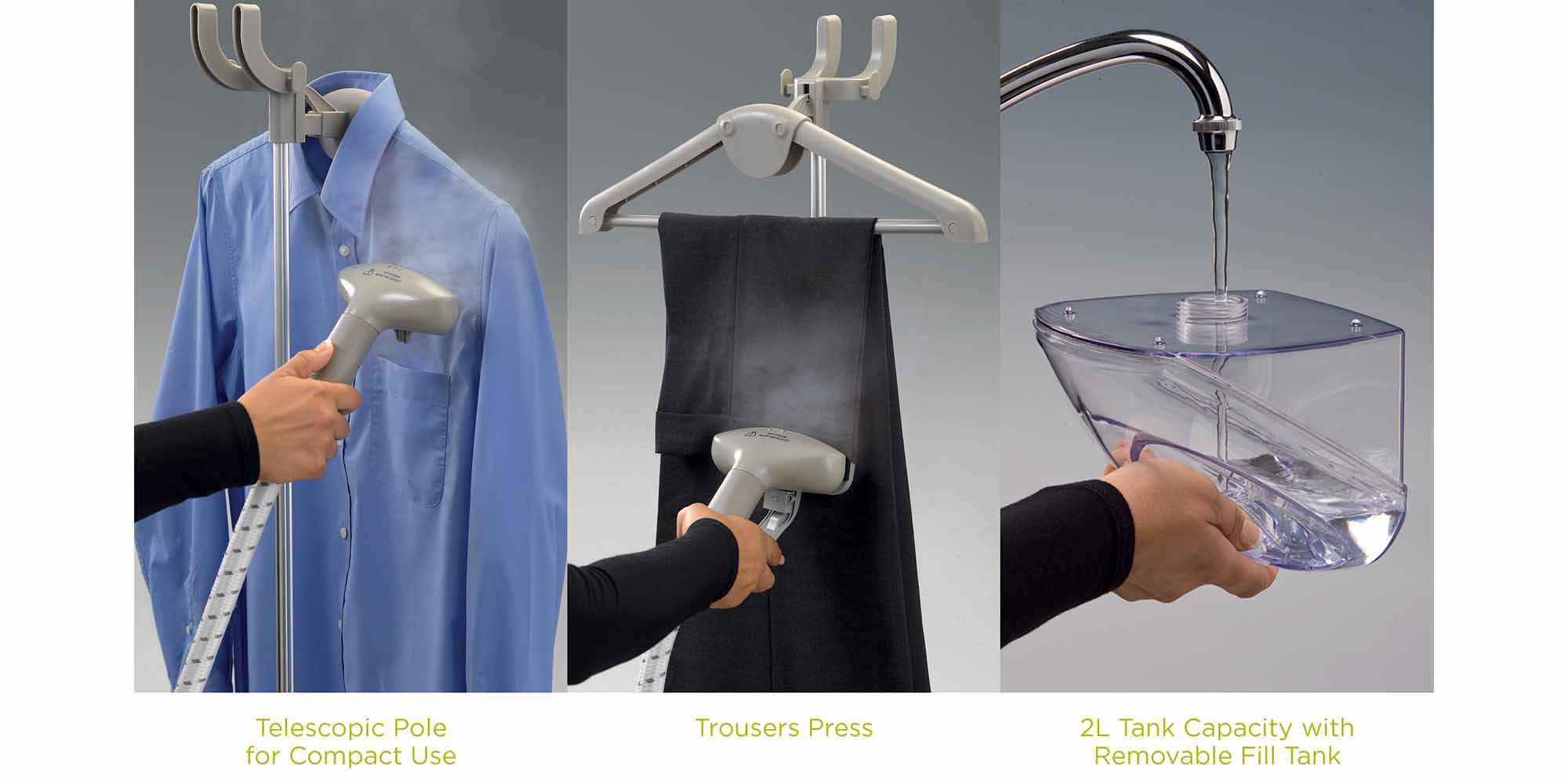 Garment Steamer, Folding Rack, Trouser Press, Glove, 2 L 1500 W GSP65.000WH White/Grey