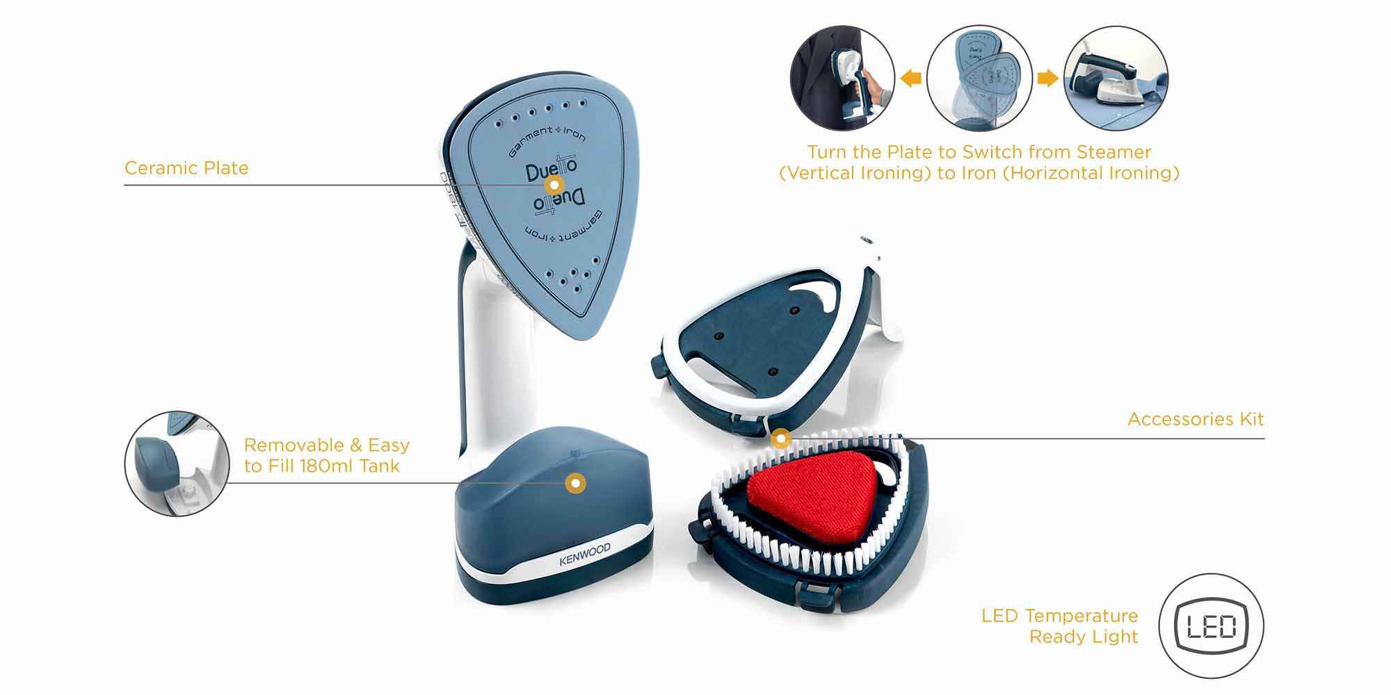 Garment Steamer With Iron 180ml 0.18 L 1000 W GSP40.000WB Blue/White