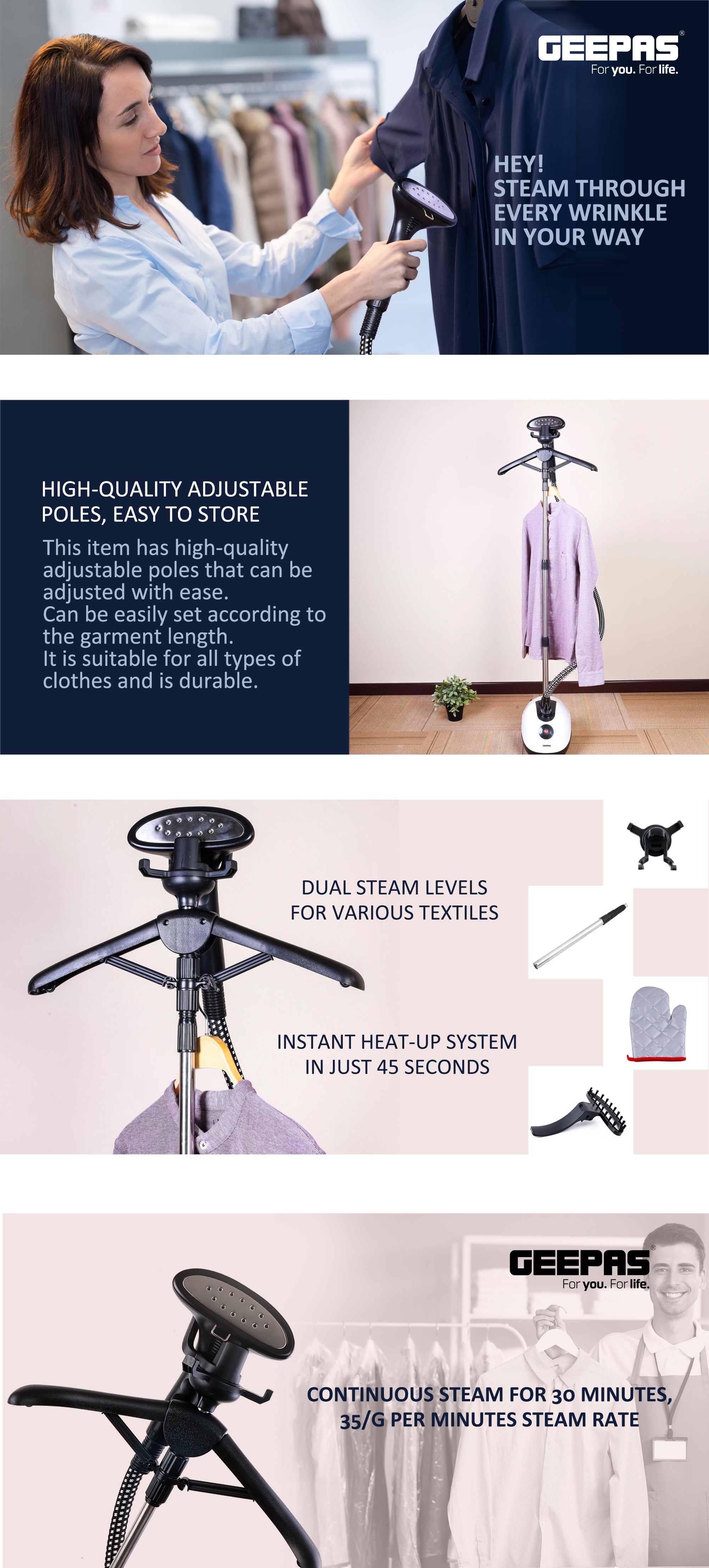 Garment Steamer, 2000W Vertical Steamer, GGS25022N | Portable, Fast Heat Clothes Steamer | Dual Steam Levels | Large Water Tank | Perfect For All Types Of Clothes 1.8 L 2000 W GGS25022N White,Violet