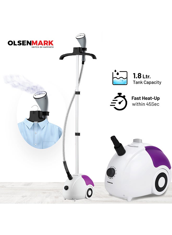 Garment Steamer Fast Heating Suitable for All Kinds of Fabric Aluminum Pole 1.8 L 2000 W OMGS1690N White