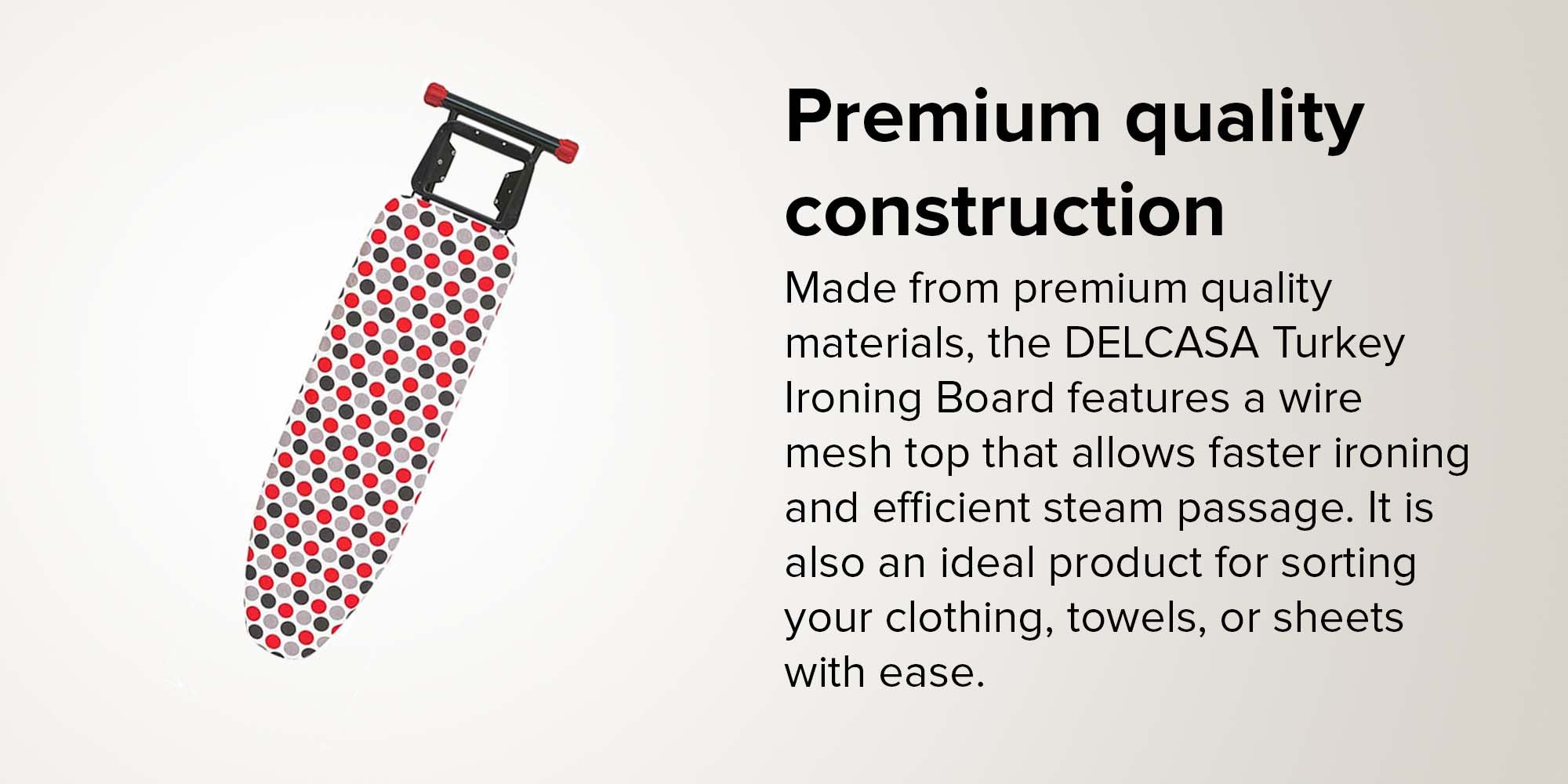 Portable Foldable Turkey Ironing Board With Heat Resistant Cover And Steam Iron Rest Red/White/Grey 112x34cm