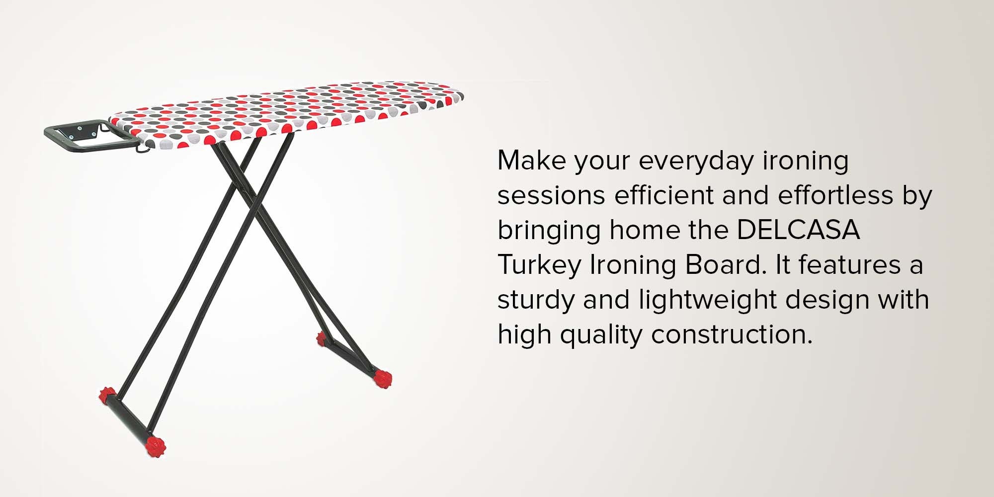 Portable Foldable Turkey Ironing Board With Heat Resistant Cover And Steam Iron Rest Red/White/Grey 112x34cm