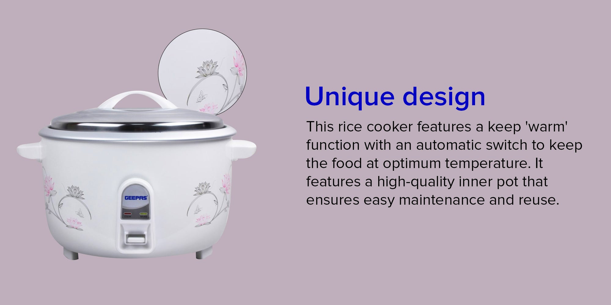 8 L Commercial Rice Cooker, Durable Construction, Removable Non-Stick Aluminum Pot, Cool Touch Handle, Includes Cook, Keep Warm Functions, With Stainless Steel Lid, Aluminum Inner Steamer, Perfect For Quinoa, Risotto, Vegetables, Soups, Sauces, Eggs, Etc. 2 Years Warranty Grc4322H 8 L 2500 W GRC4322H White