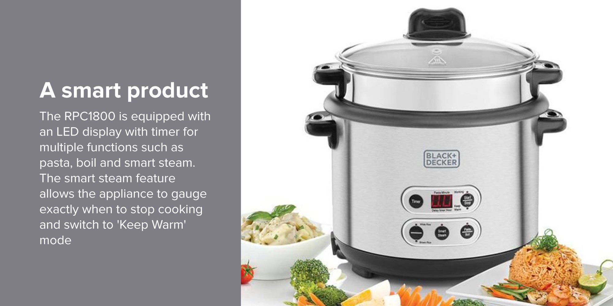 Automatic Rice Cooker 700W 1.8 L 700.0 W RPC1800 Silver/Black
