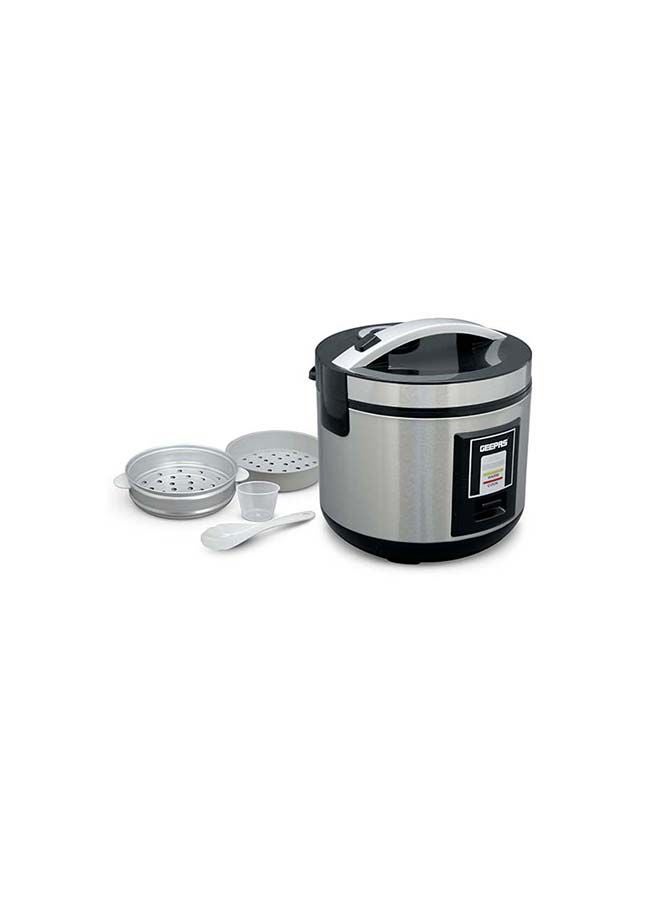 Rice Cooker 1.8 L Durable Construction| Removable Non-Stick Pot, Cool Touch Handle| Includes Cook, Warm Functions, Plastic Steamer| Perfect for Vegetables, Soups, Sauces etc |762W 1.8 L 762 W GRC4330 Black/Silver