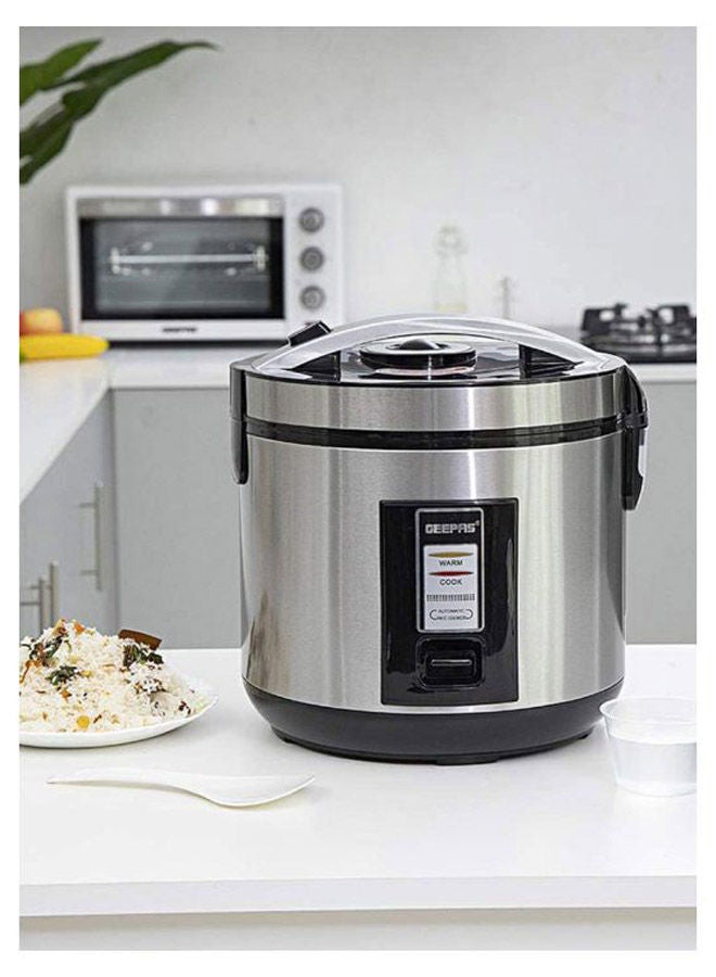 Rice Cooker 1.8 L Durable Construction| Removable Non-Stick Pot, Cool Touch Handle| Includes Cook, Warm Functions, Plastic Steamer| Perfect for Vegetables, Soups, Sauces etc |762W 1.8 L 762 W GRC4330 Black/Silver