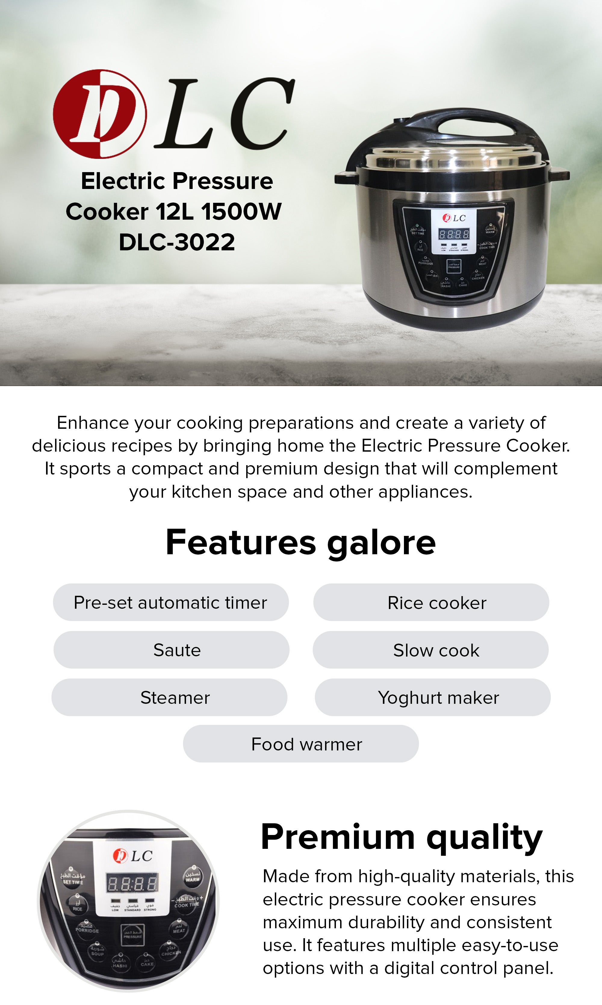 Electric Pressure Cooker 12.0 L 1500.0 W DLC-3022 Silver/Black