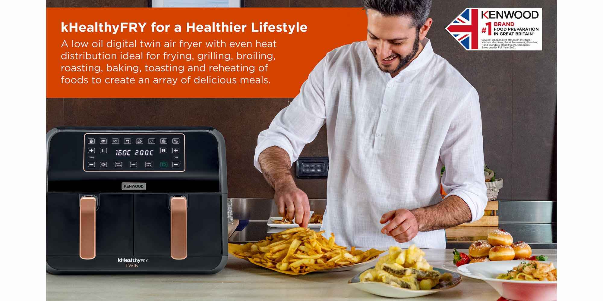 Dual Air Fryer, 3.4Kg, Dual Zone Technology, Digital Display 8 L 1700 W OWHFP70.000BK Black