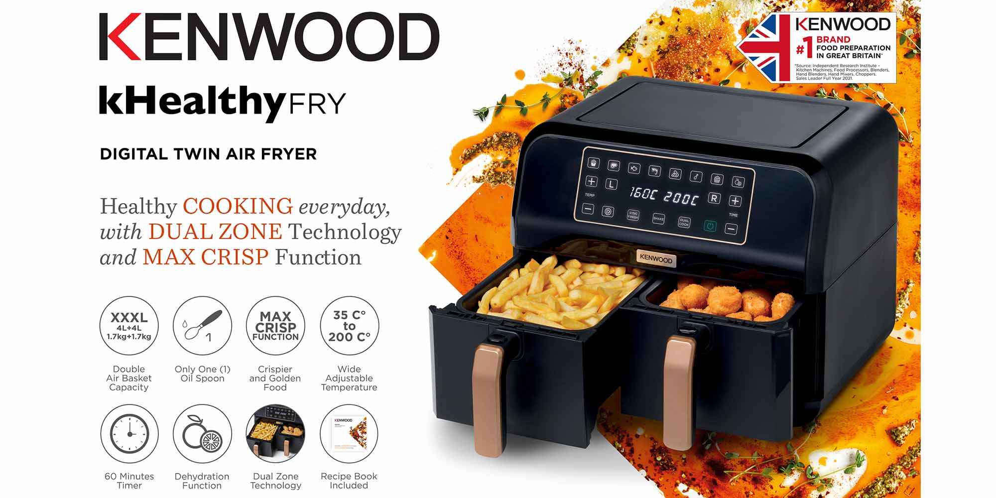 Dual Air Fryer, 3.4Kg, Dual Zone Technology, Digital Display 8 L 1700 W OWHFP70.000BK Black