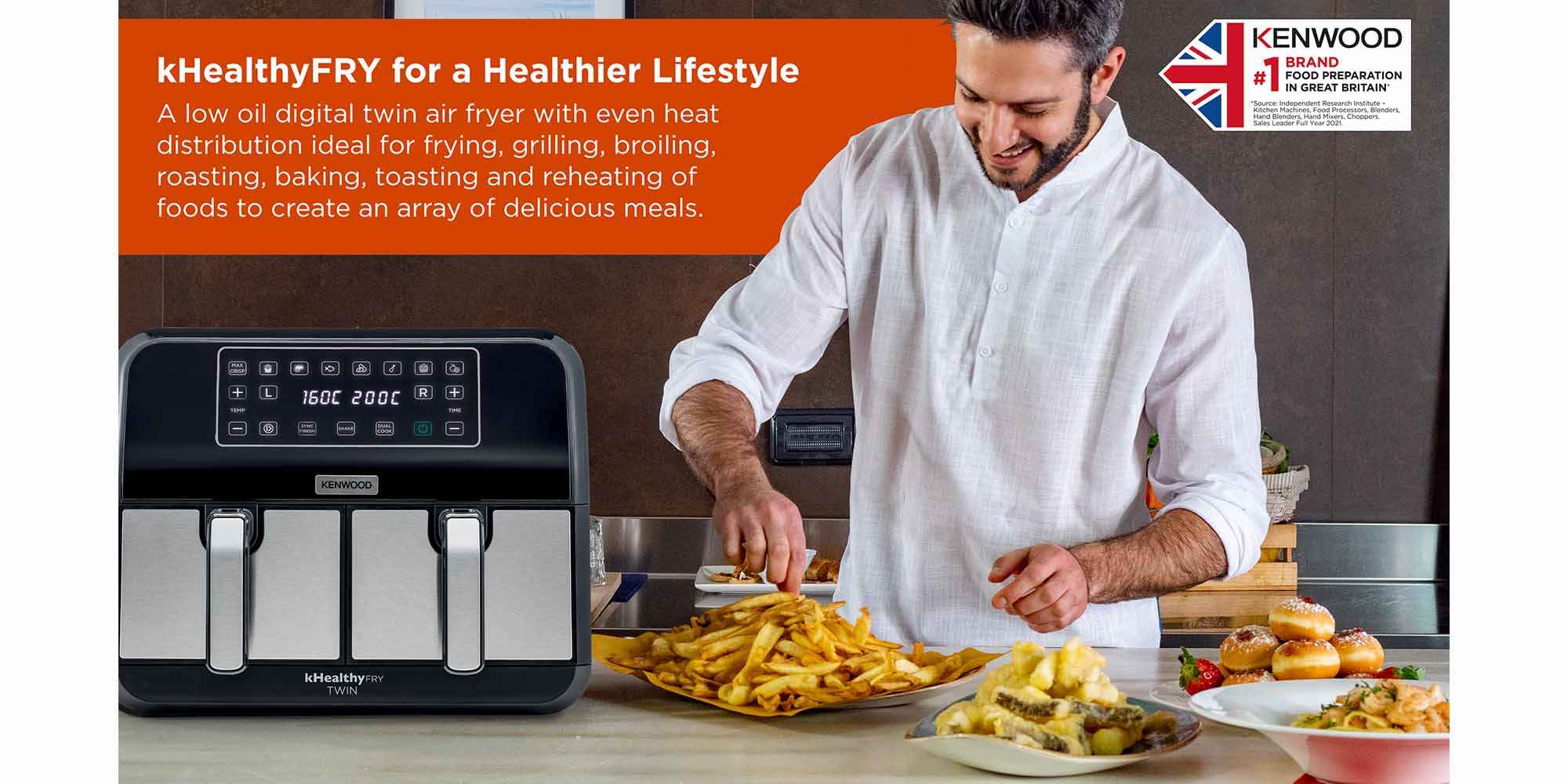 Digital Twin Air Fryer Xxxl 4L+4L 1.7Kg+1.7Kg With Dualzone Technology & Dual Fryin G  220V Supply Voltage And 50Hz 8 L 1700 W HFM75.000MB Black/Silver