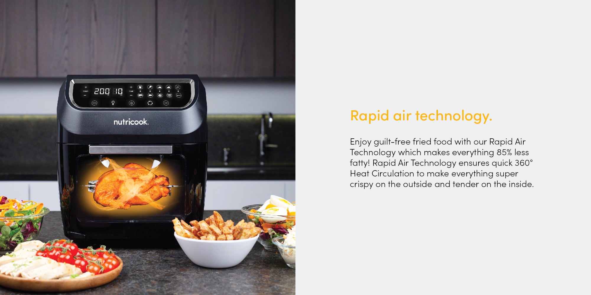 Air Fryer Oven Convection & Rotisserie Dehydrator Led One Touch Screen With 9 Presets 12 L 1800 W NC-AFO12 Black