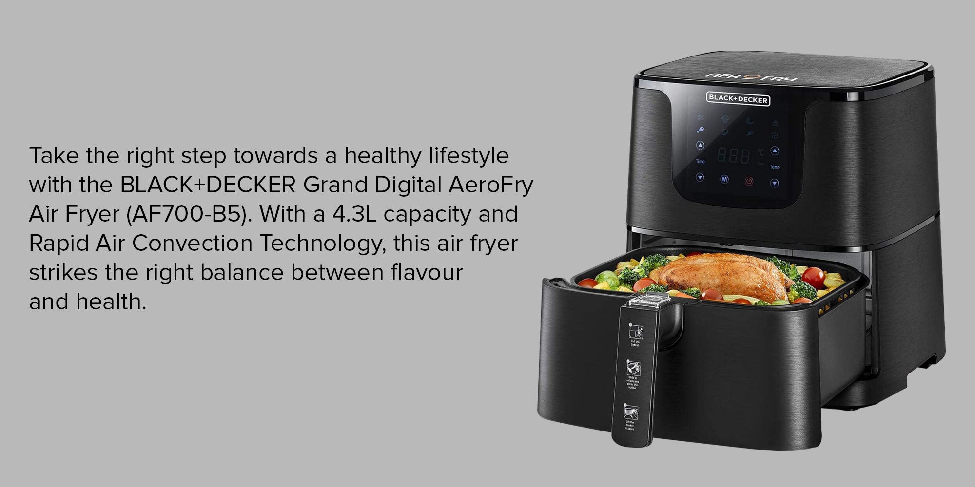 XXL Digital Air Fryer, 1.5KG Capacity With Rapid Air Convection Technology (Suitable For 4-6 People) 5.8 L 1700 W AF700-B5 Black