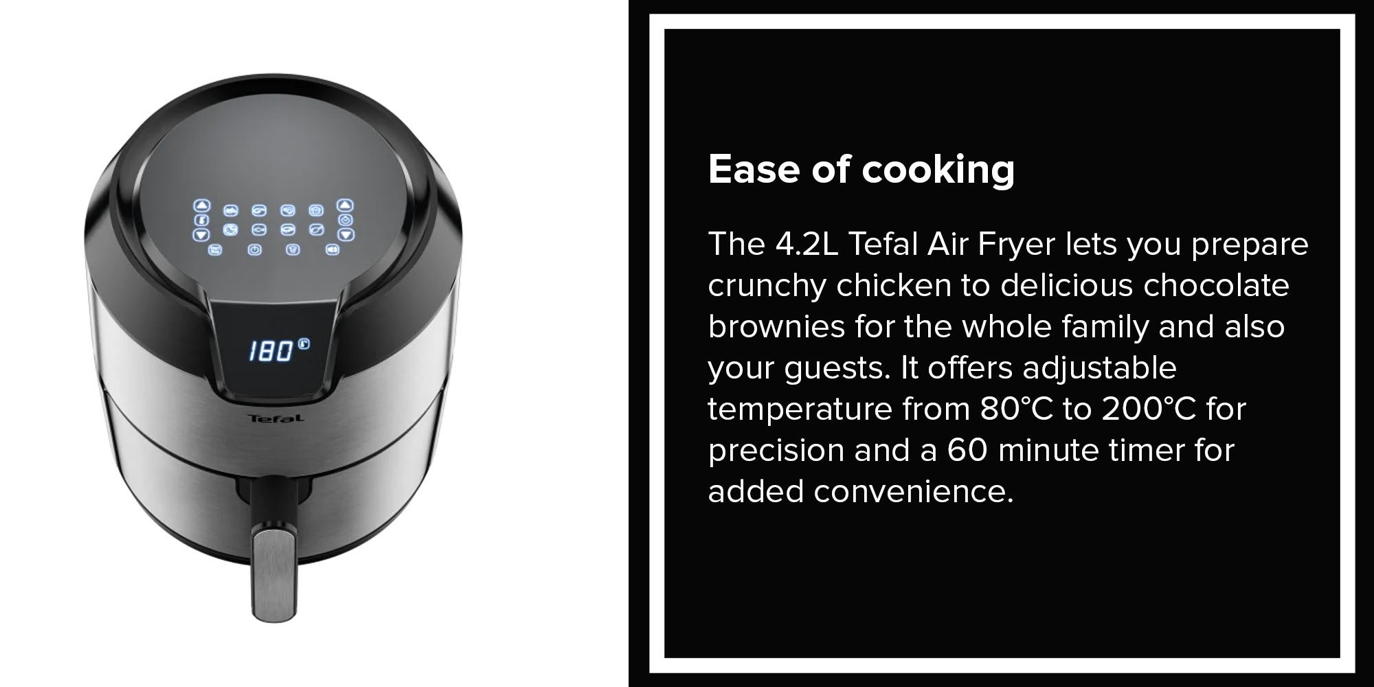 Easy Fry Digital Interface  Oil-less Fryer, airfryer, Healthy cooking, Metal/Stainless Steel 4.2 L 1500 W EY401D27 Silver/Black