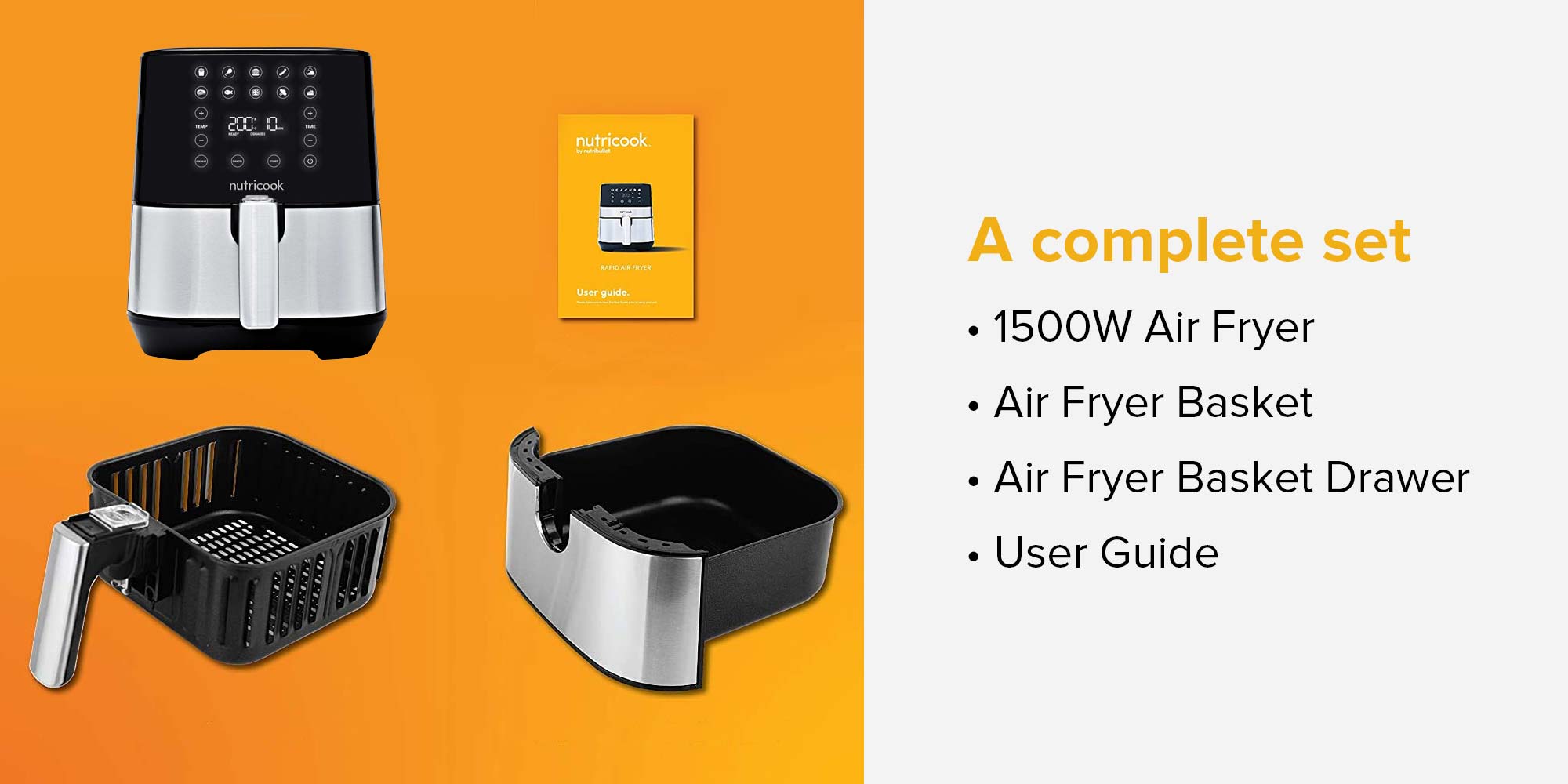 Air Fryer 2 Led One Touch Screen With 10 Presets Preheat Celsius To Fahrenheit Conversion Auto Shut Off And Shake Reminder 3.6 L 1500 W AF204 Stainless Steel