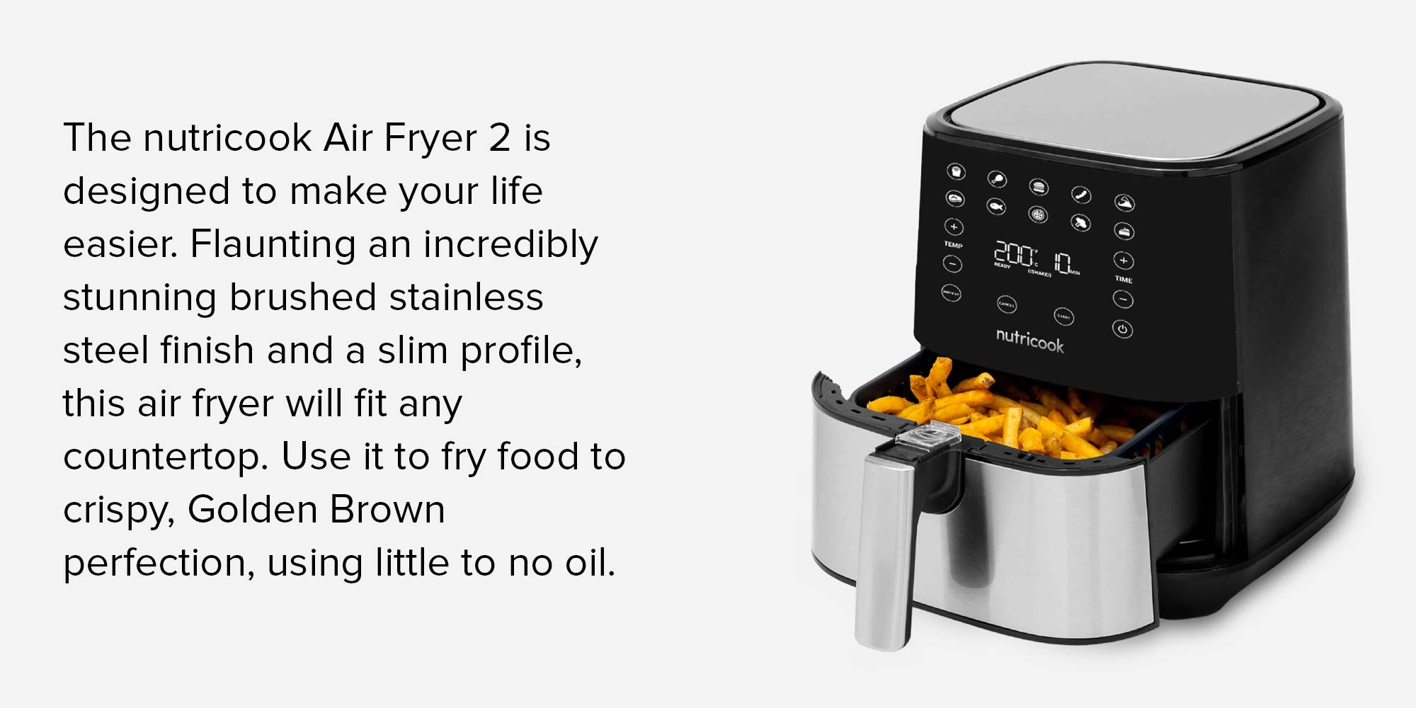 Air Fryer 2 Led One Touch Screen With 10 Presets Preheat Celsius To Fahrenheit Conversion Auto Shut Off And Shake Reminder 3.6 L 1500 W AF204 Stainless Steel