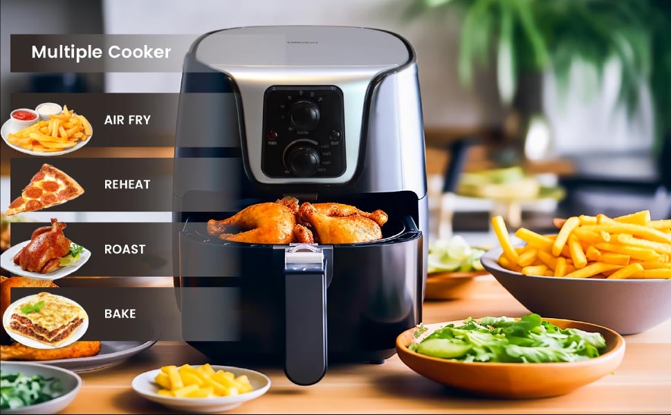 Air Fryer 3l Basket & 4l Drawer with Detachable Non-stick Drawer & Frying Basket with LED Light, Auto Shut Off Feature and Plastic Body With Stainless Steel 4 L 1300 W NAF4000 Black