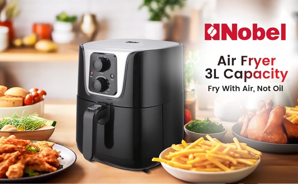 Air Fryer 3l Basket & 4l Drawer with Detachable Non-stick Drawer & Frying Basket with LED Light, Auto Shut Off Feature and Plastic Body With Stainless Steel 4 L 1300 W NAF4000 Black