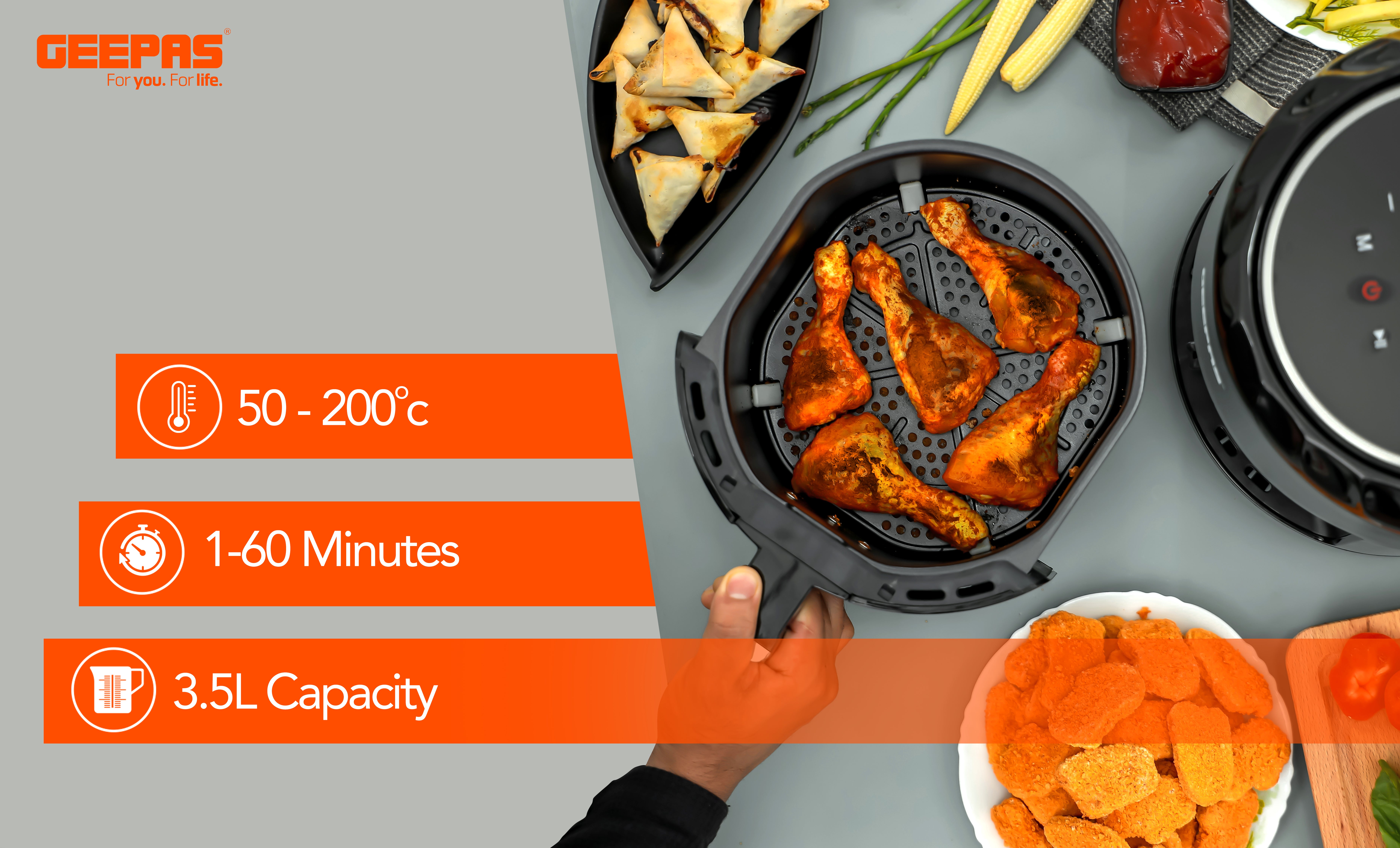 Digital Air Fryer With 3.5 L Capacity |Vortx Air Frying Technology | Led Display With Touch Screen| Oil Free 10 Preset Cooking Programs| 1-60 Mins Timer 50-200 Degree Temperature 3.5 L 1400 W GAF37512 Black