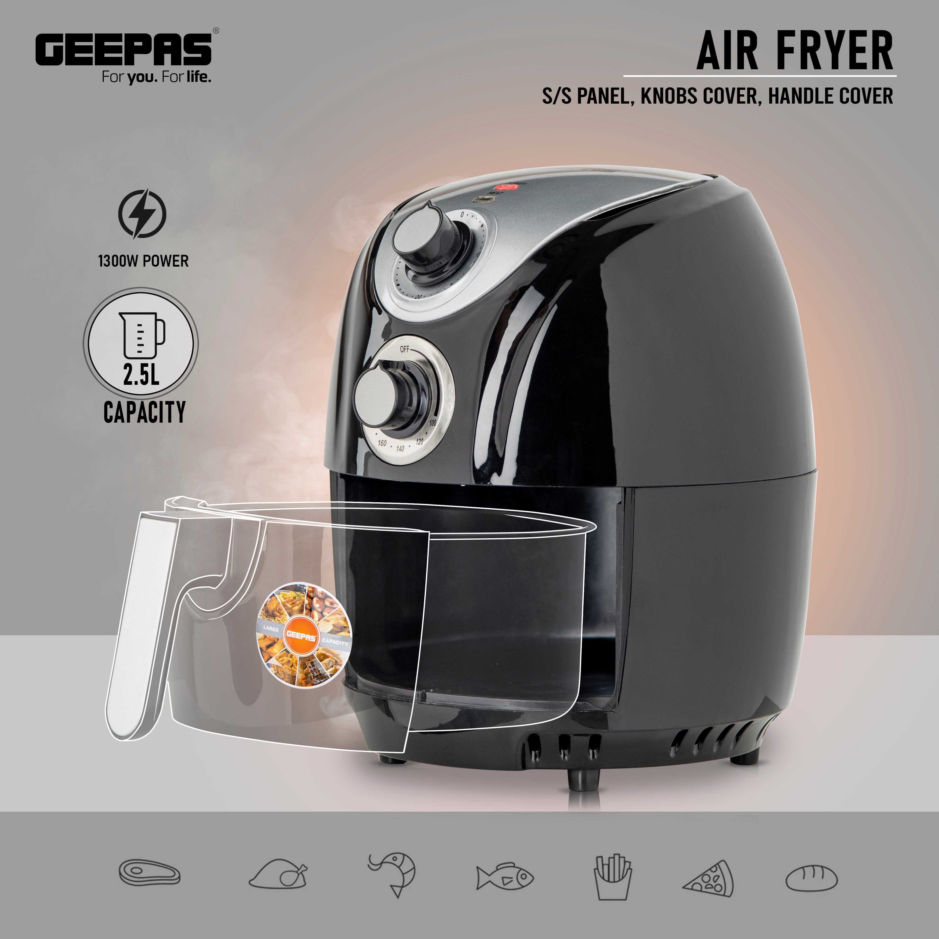 Air Fryer 2.5 L With Rapid Air Circulation System | Adjustable Temperature Control | 30 Minute Manual Timer 2.5 L 1300 W GAF37521 Black