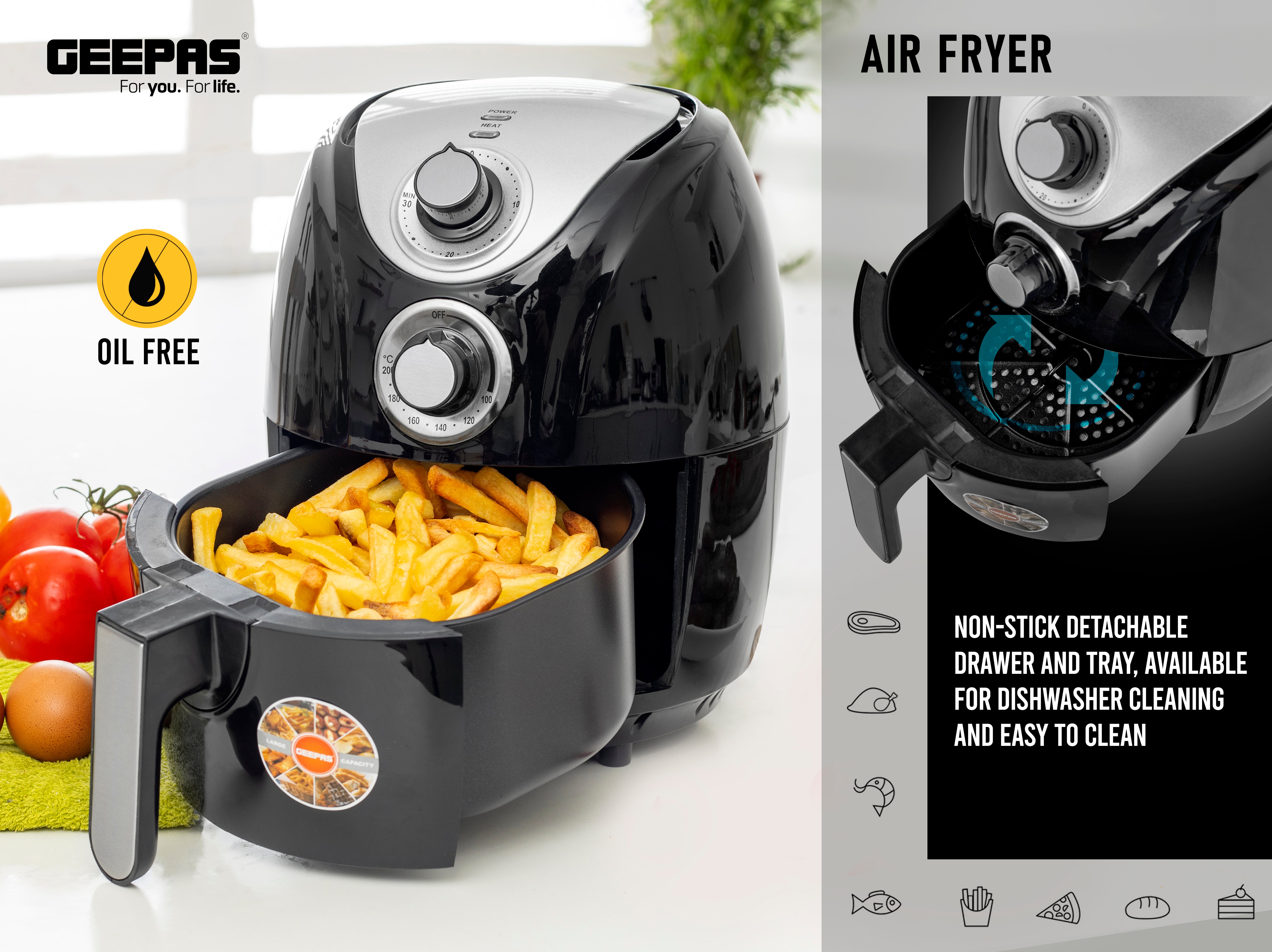 Air Fryer 2.5 L With Rapid Air Circulation System | Adjustable Temperature Control | 30 Minute Manual Timer 2.5 L 1300 W GAF37521 Black