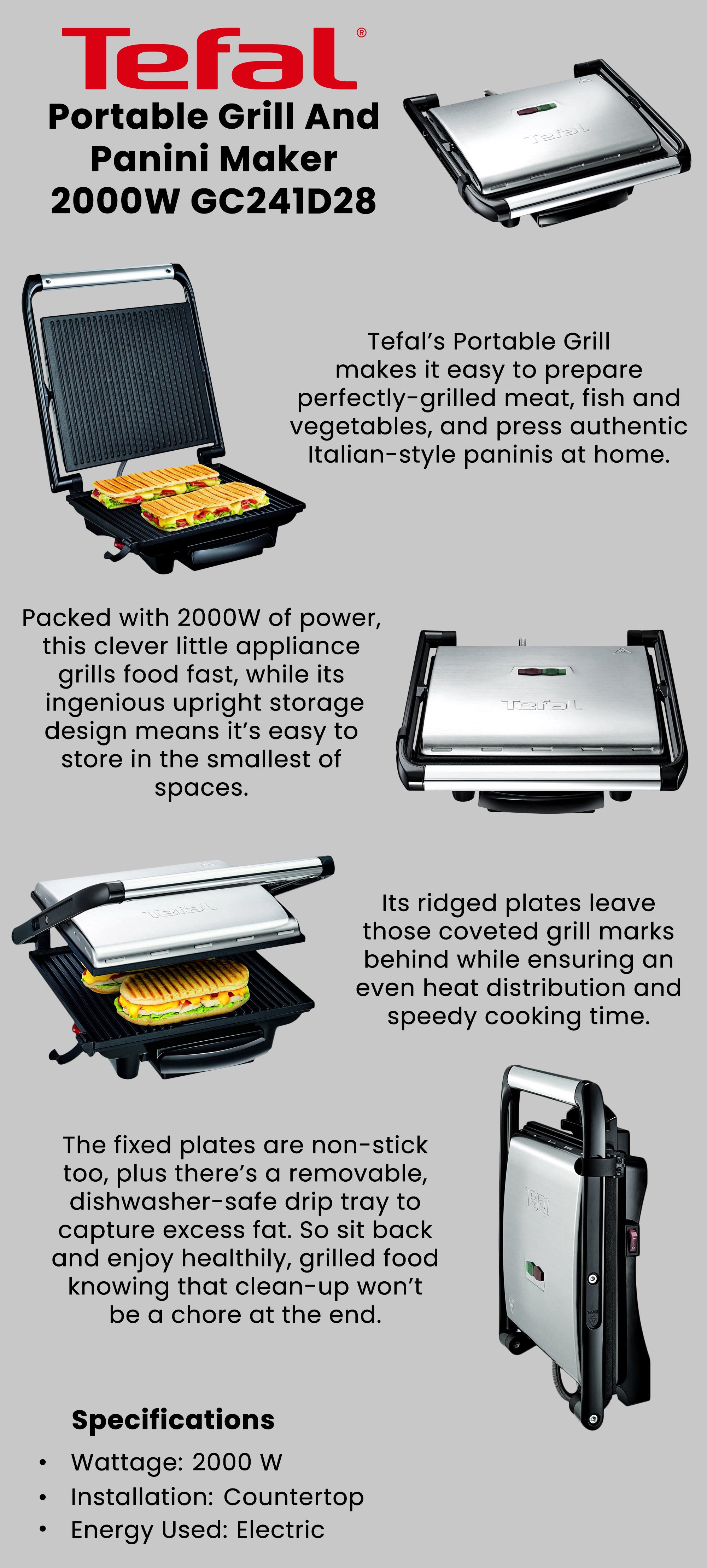 Grill | Panini and Meat Grill | Multifunctional | Non-stick Plates |2 Years Warranty 2000 W GC241D28 Silver/Black