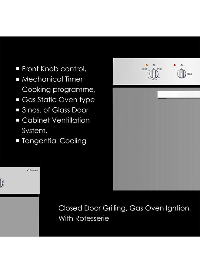 Italian-Made Built Gas Oven - 90X60 Cm With Front Knob Control, Mechanical Timer, Gas Static Oven With 3 Programs, Flame Failure Device, Rotisserie, Grill, And Safety Features - 1-Year Warranty 100 L 0 W BO243YG Stainless Steel