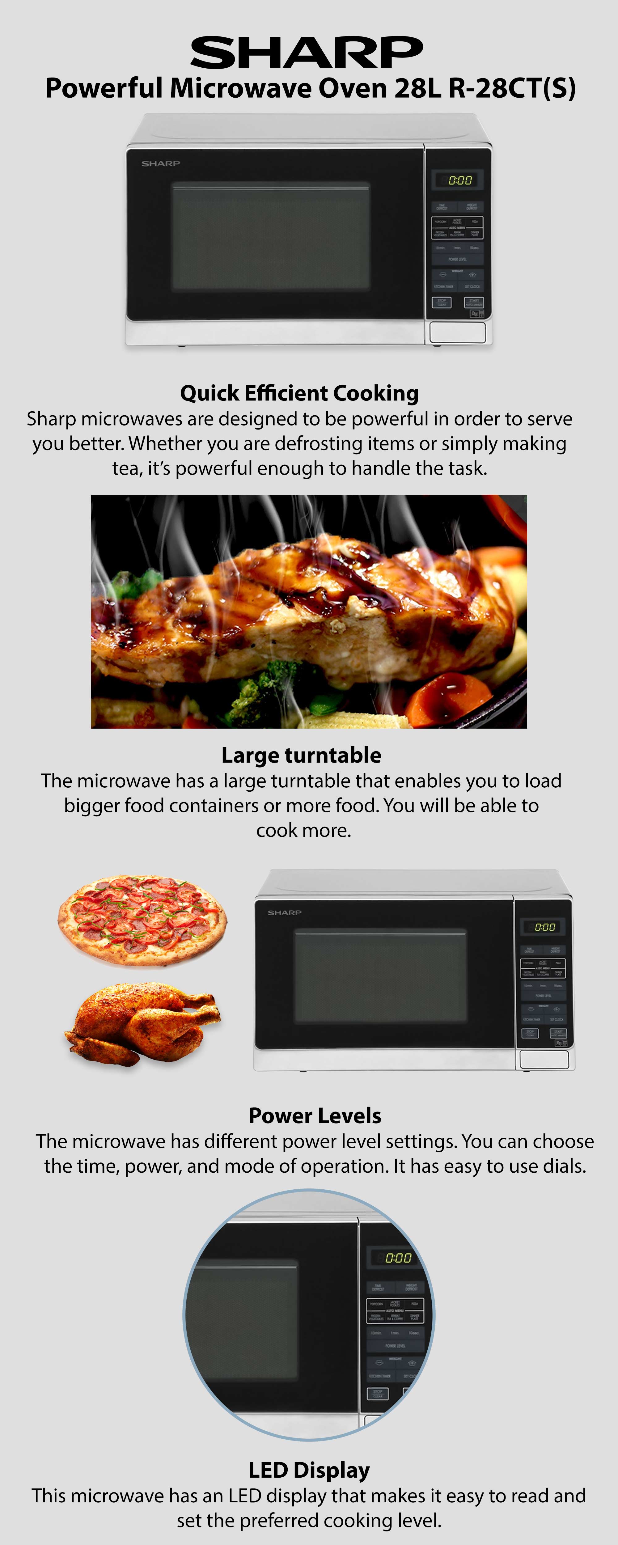 Powerful Microwave Oven 28 L 1100 W R-28CT(S) Silver