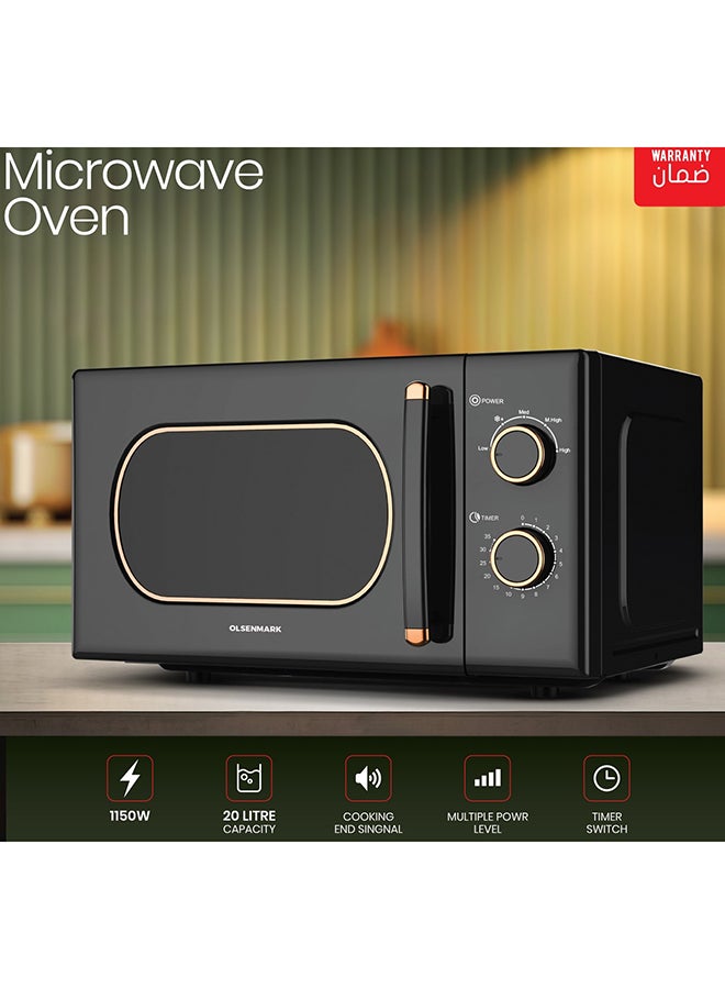 Microwave Oven With Turntable Plate and Multiple Power levels and Defrost Function 20 L 1100 W OMMO2260W Black