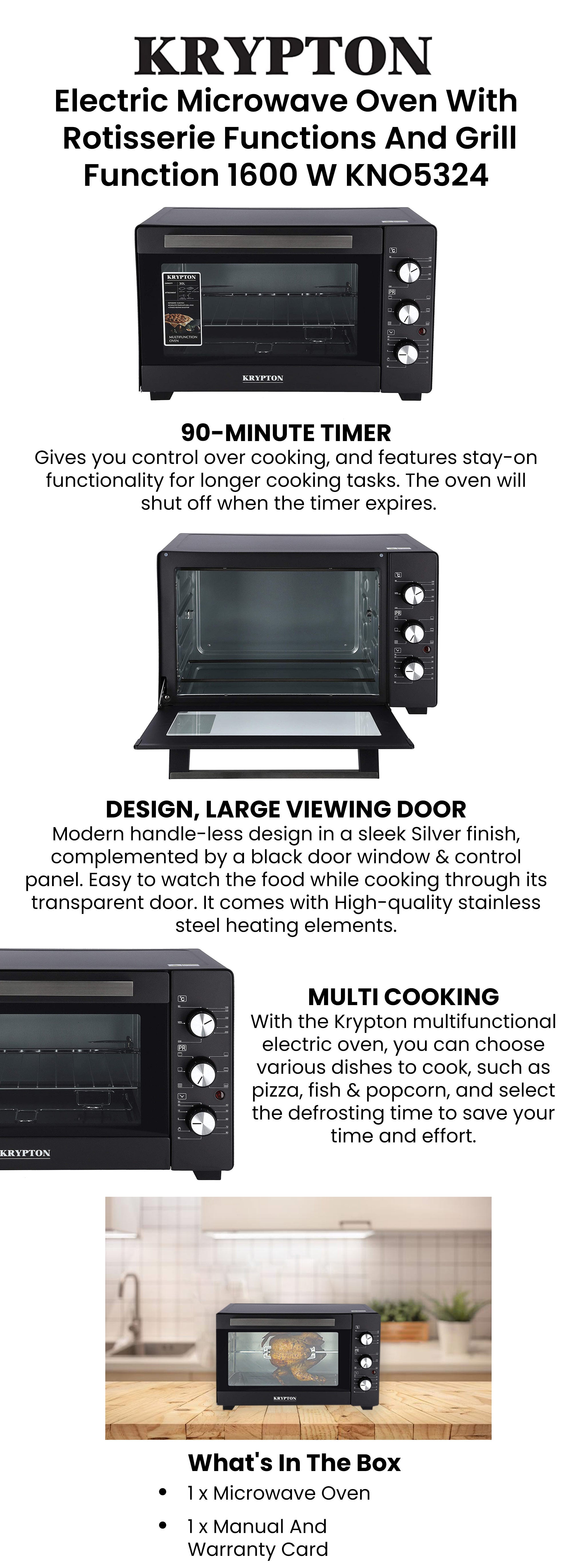 Electric  Oven With Rotisserie , Grill Function And Power Indicator Light , 90 Mins Timer & Shut Off Bell 30 L 1600 W KNO5324 Black