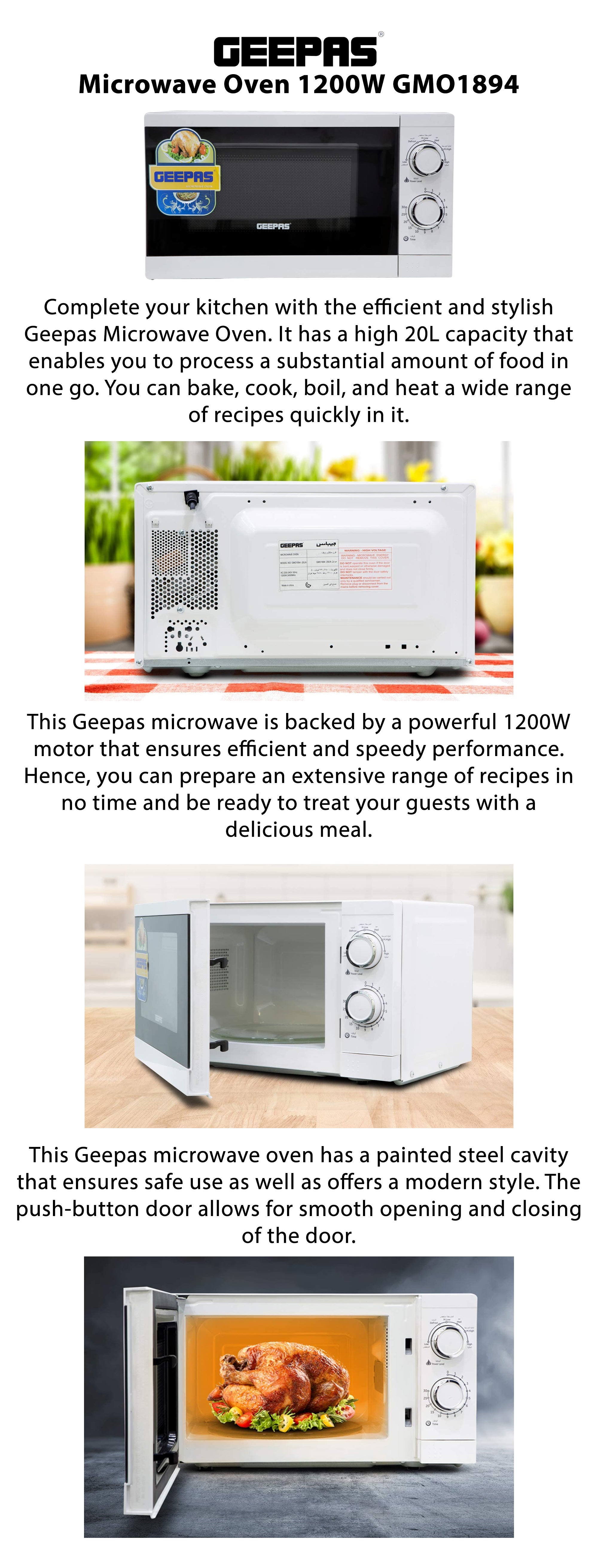 Microwaves Oven 20L, Re-Heating and Fast Defrosting | Adjustable Temperature & Timer Function 20 L 1200 W GMO1894-20LN White