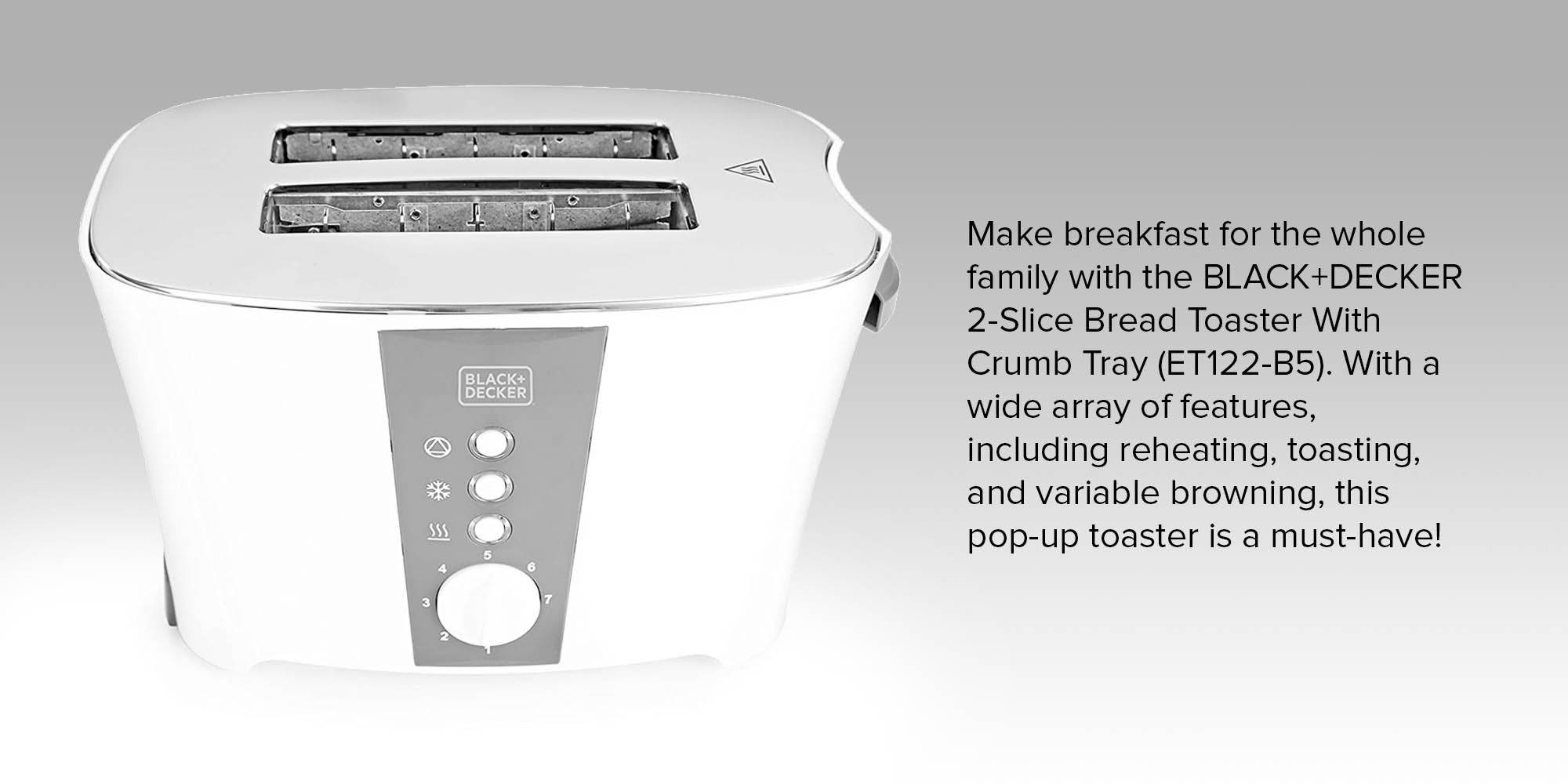 Bread Toaster 2 Slice With Crumb Tray 800 W ET122-B5 White/Grey