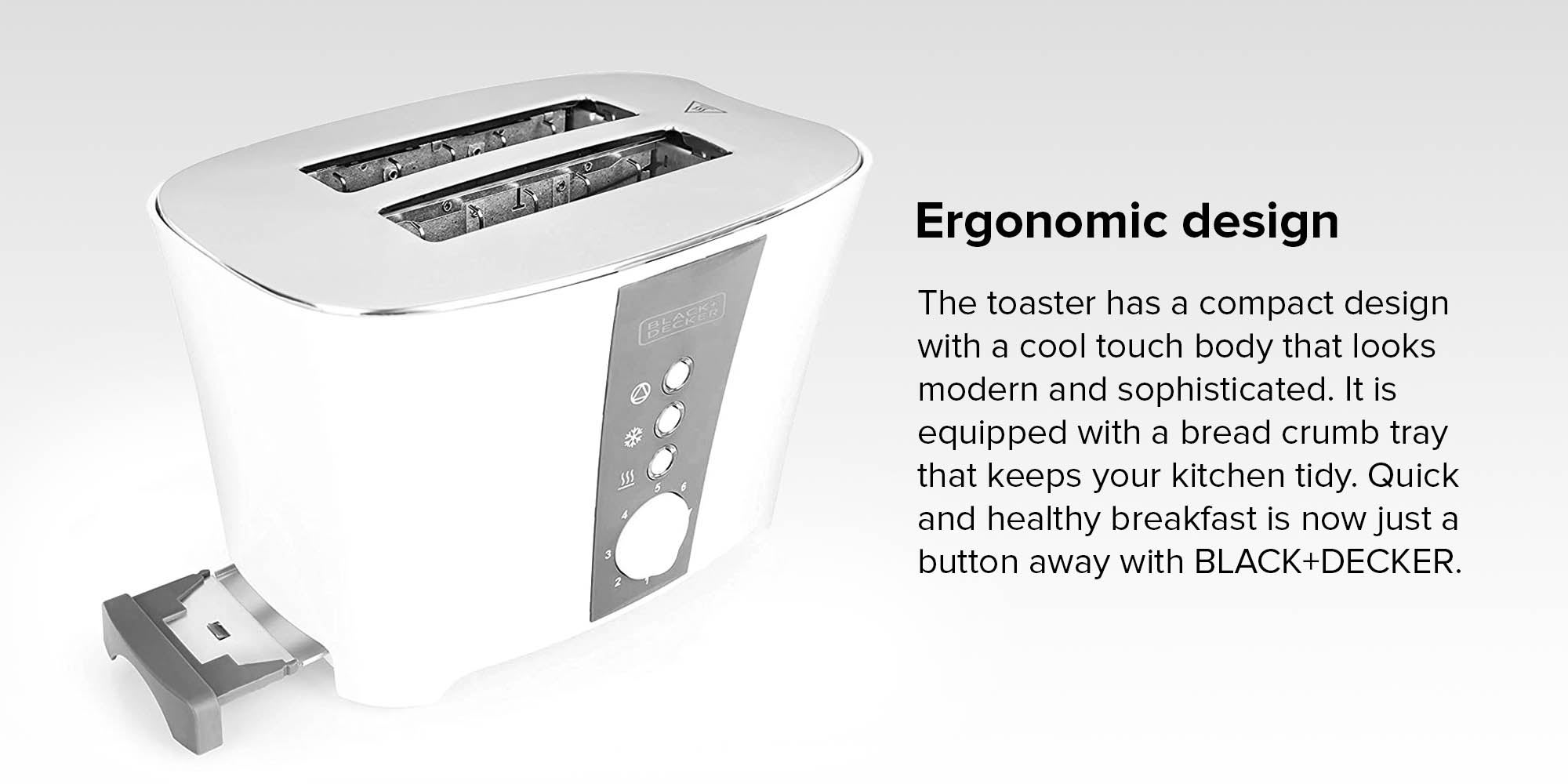 Bread Toaster 2 Slice With Crumb Tray 800 W ET122-B5 White/Grey
