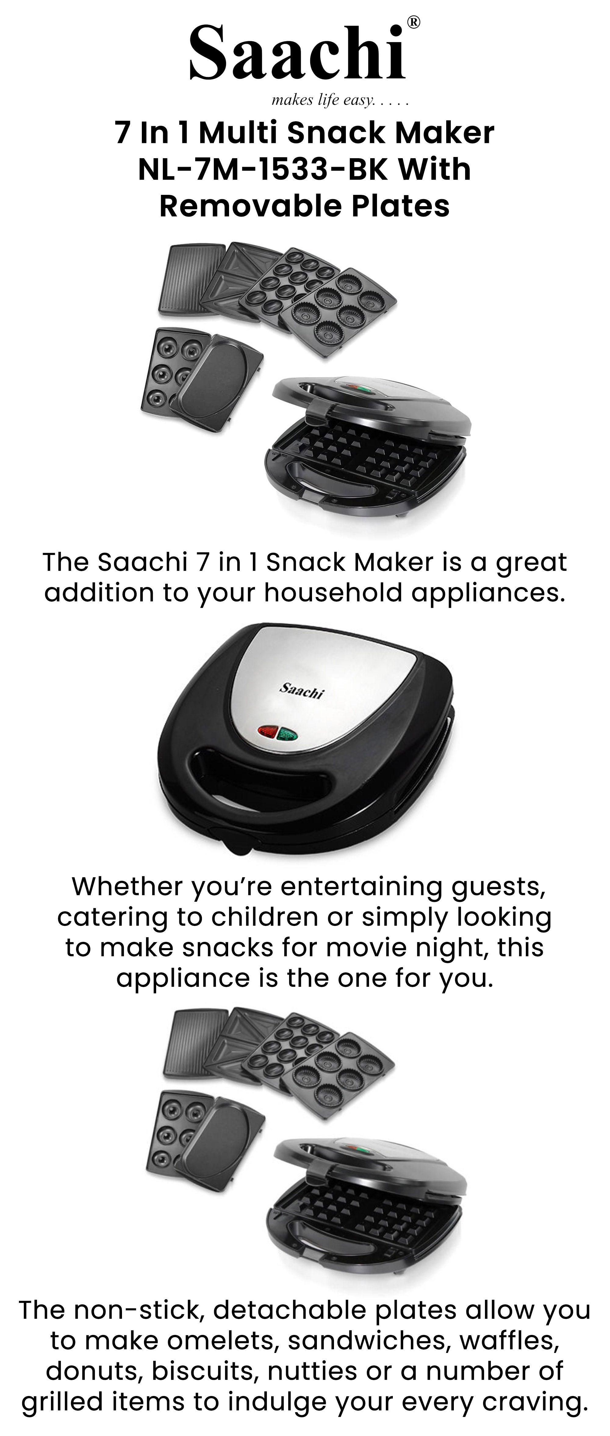 7 In 1 Multi Snack Maker NL-7M-1533-BK With Removable Plates 760.0 W NL-7M-1533-BK Black