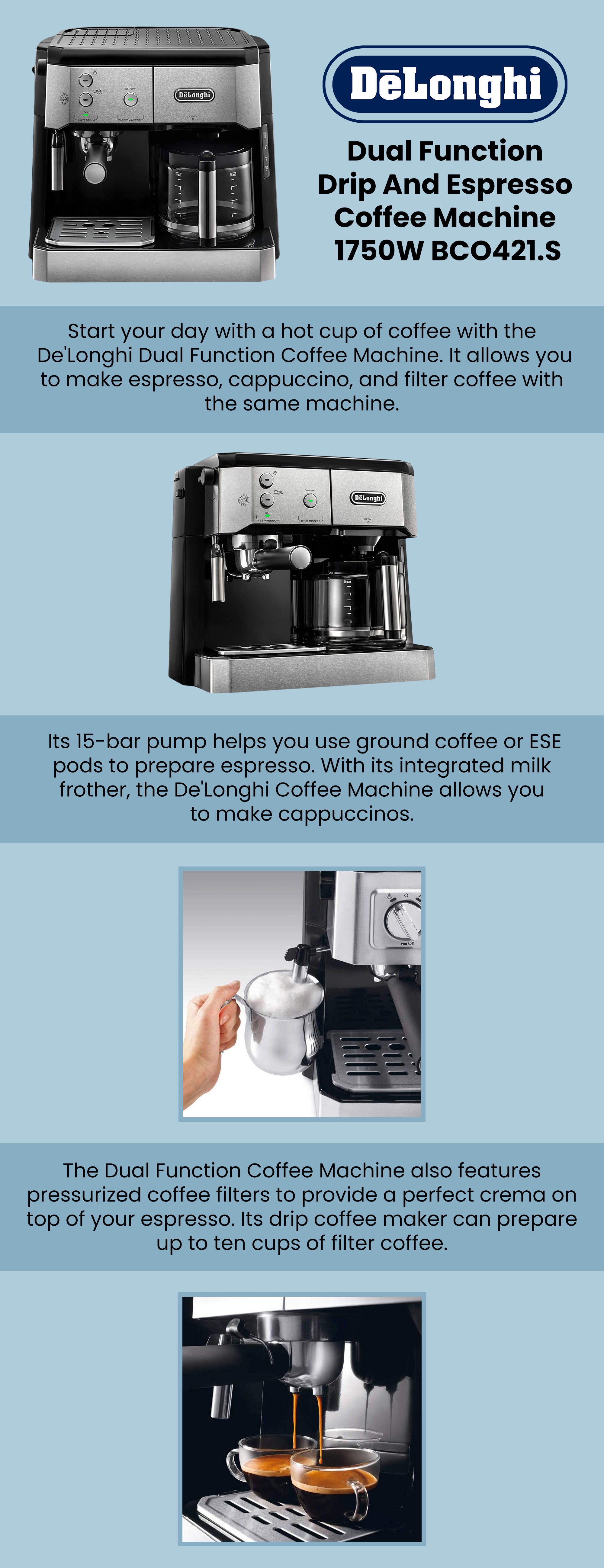 Dual Function Drip And Espresso Coffee Machine 1750.0 W BCO421.S Black