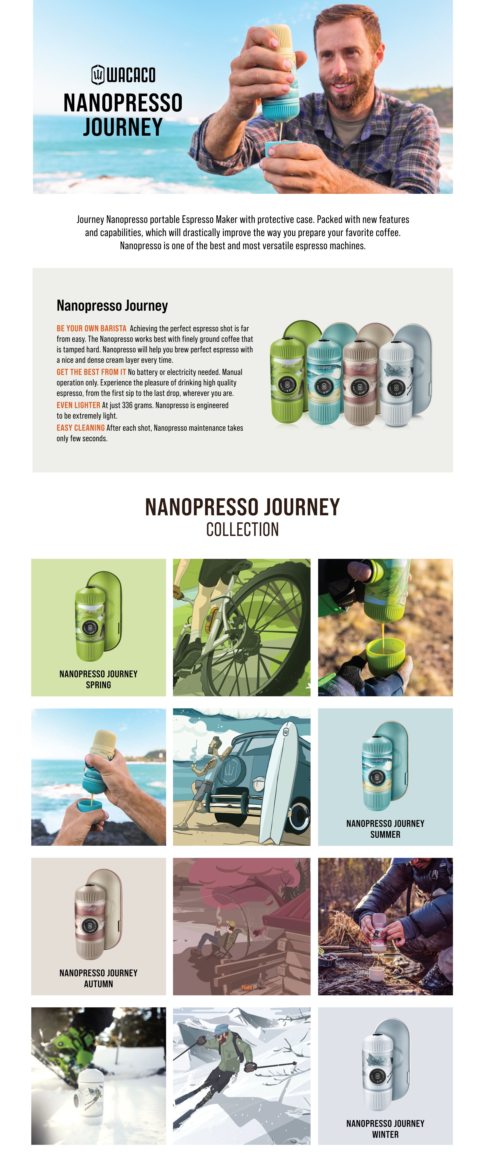 Journey Nanopresso Portable Espresso Maker with Protective Case Spring 22cm