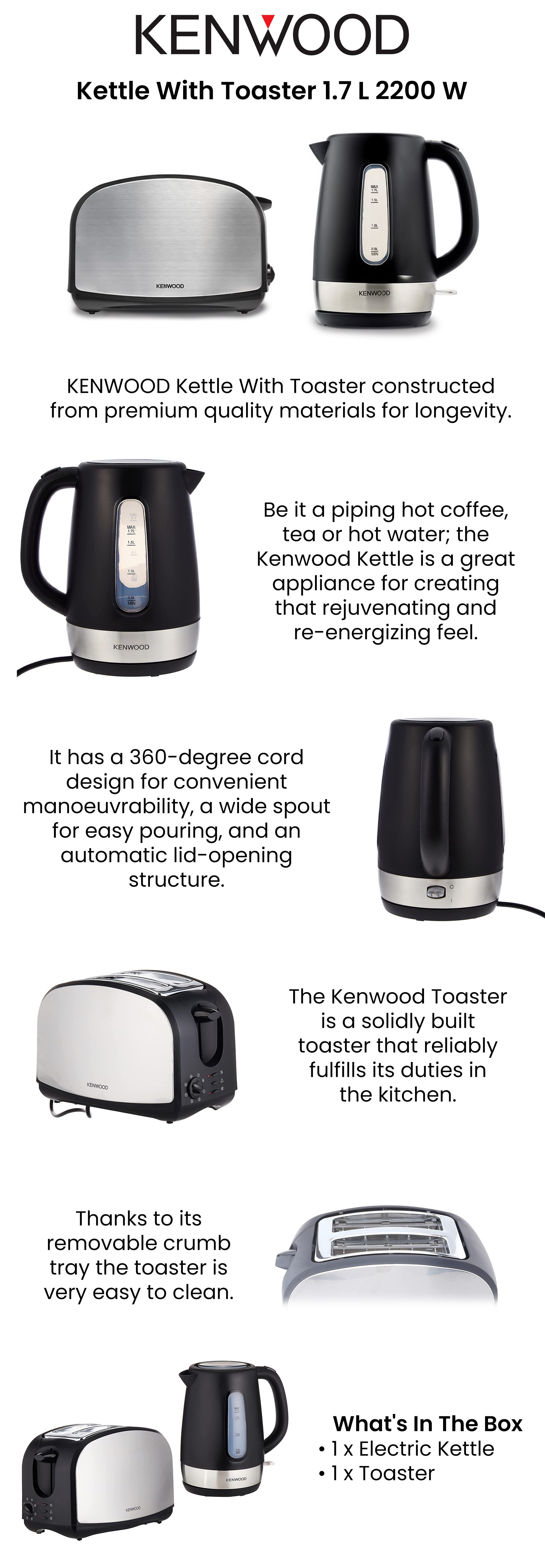 Bundle Breakfast Set With 1.7L Electric Kettle And 2 Slice Bread Toaster MPM02.000BK 2200 W Tcm01.aobk - Zjp01.aobk Silver/Black