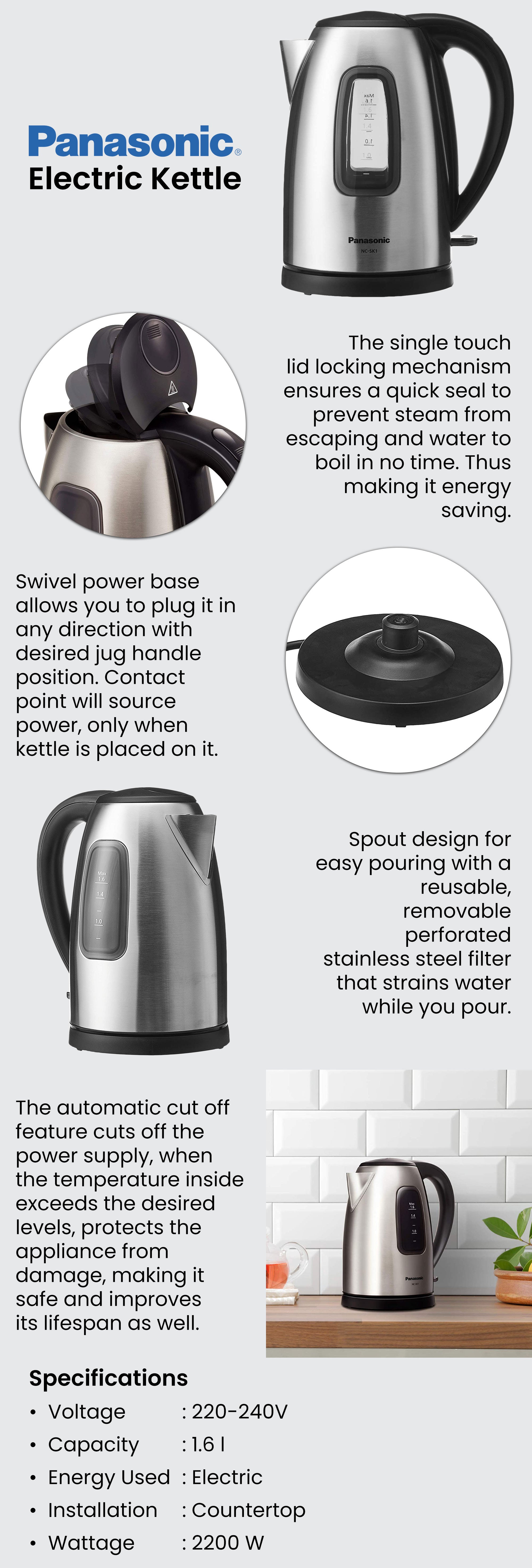 Electric Kettle 1.6L 2200W 1.6 L 2200.0 W NCSK1B Silver/Black