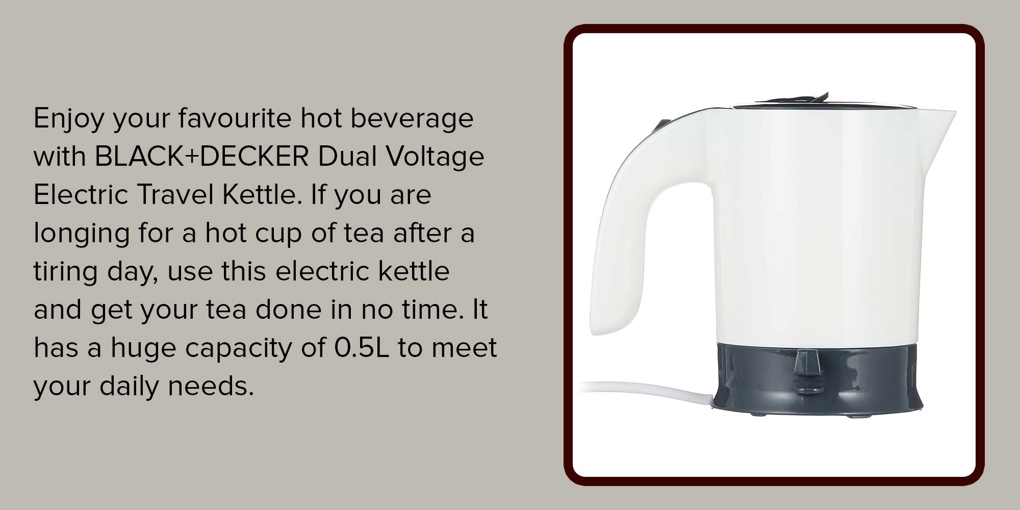 Dual Voltage Electric Travel Kettle 650W 0.5 L TR250JA-B5 White/Grey